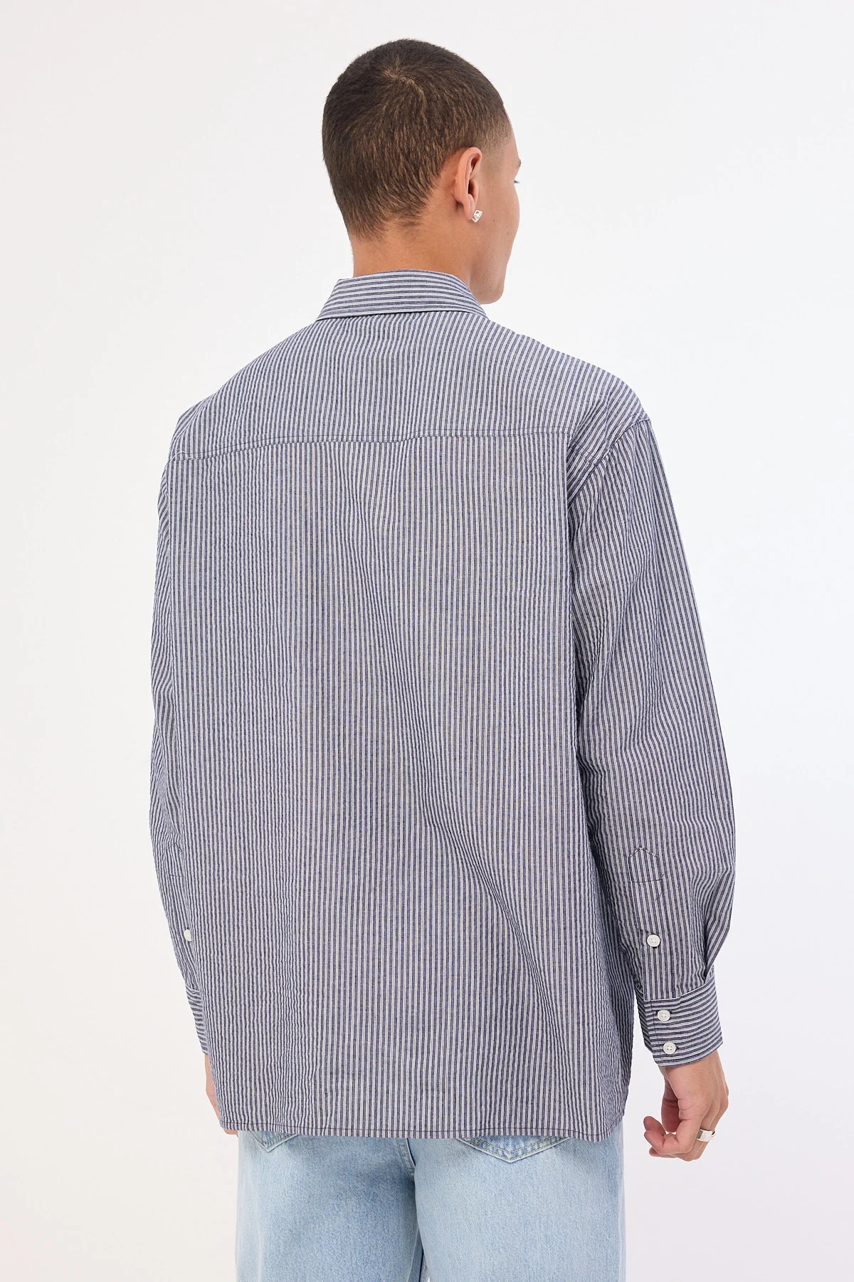 Common Need Myles Long Sleeve Shirt Navy Stripe - Image 4
