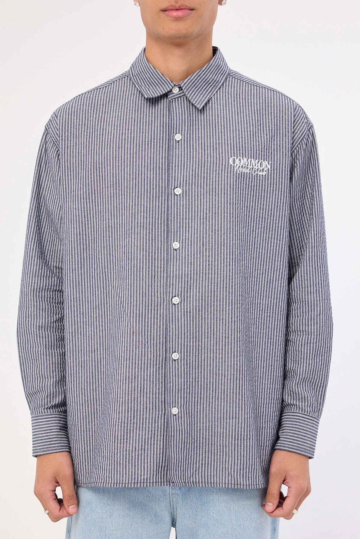 Common Need Myles Long Sleeve Shirt Navy Stripe - Image 7