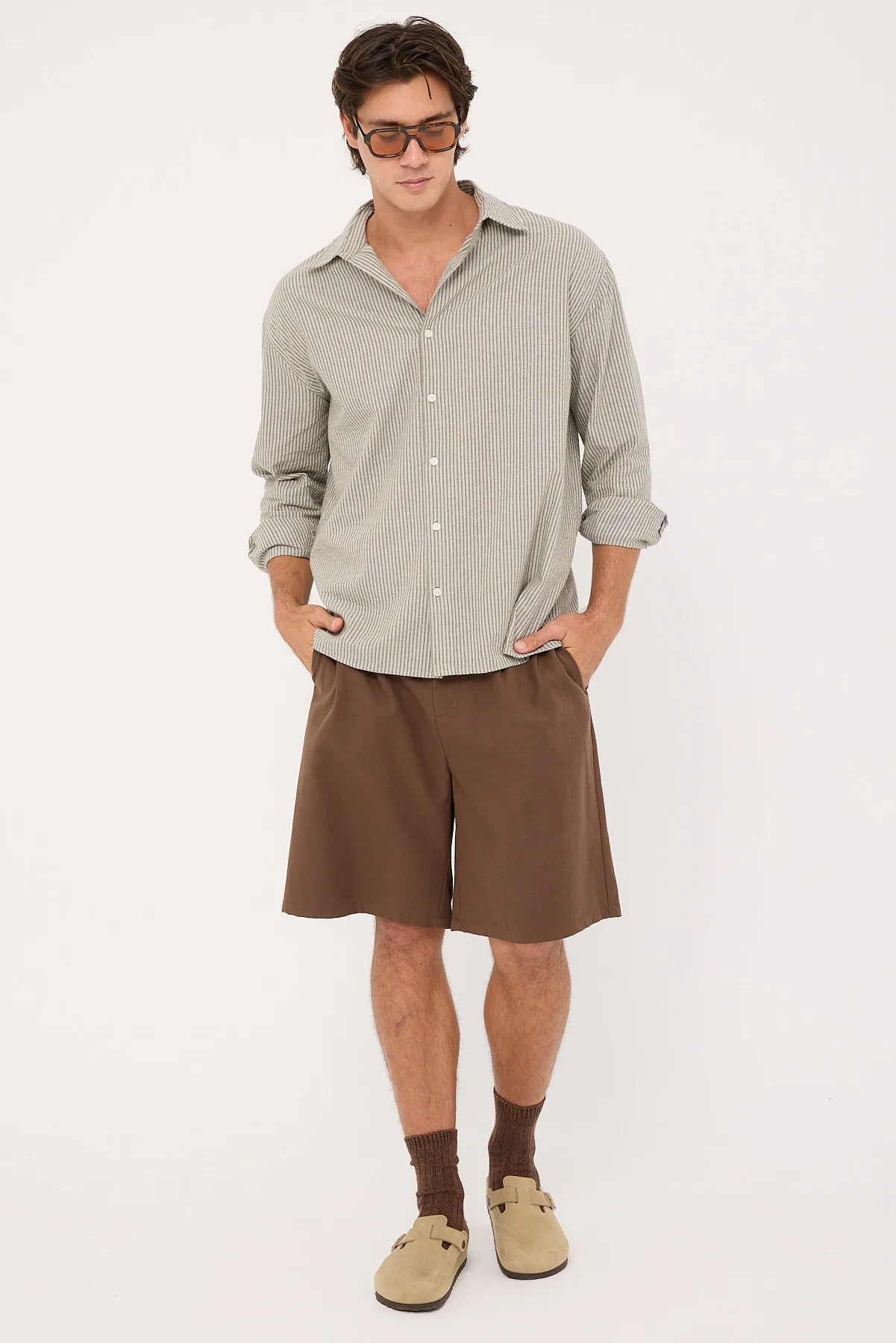 Common Need Myles Long Sleeve Shirt Olive Stripe - Image 4