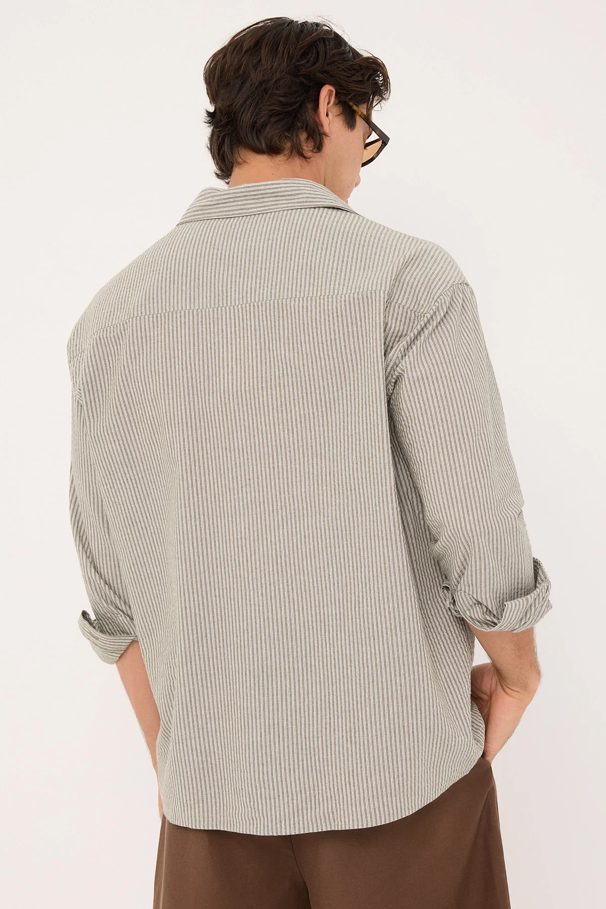 Common Need Myles Long Sleeve Shirt Olive Stripe - Image 6