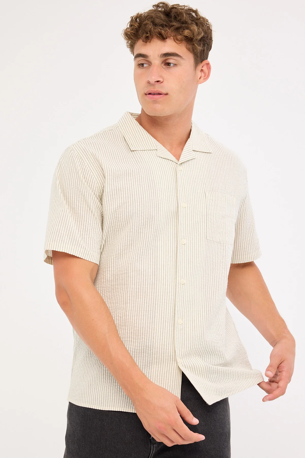 Common Need Myles Resort Shirt Off White/ Black Stripe