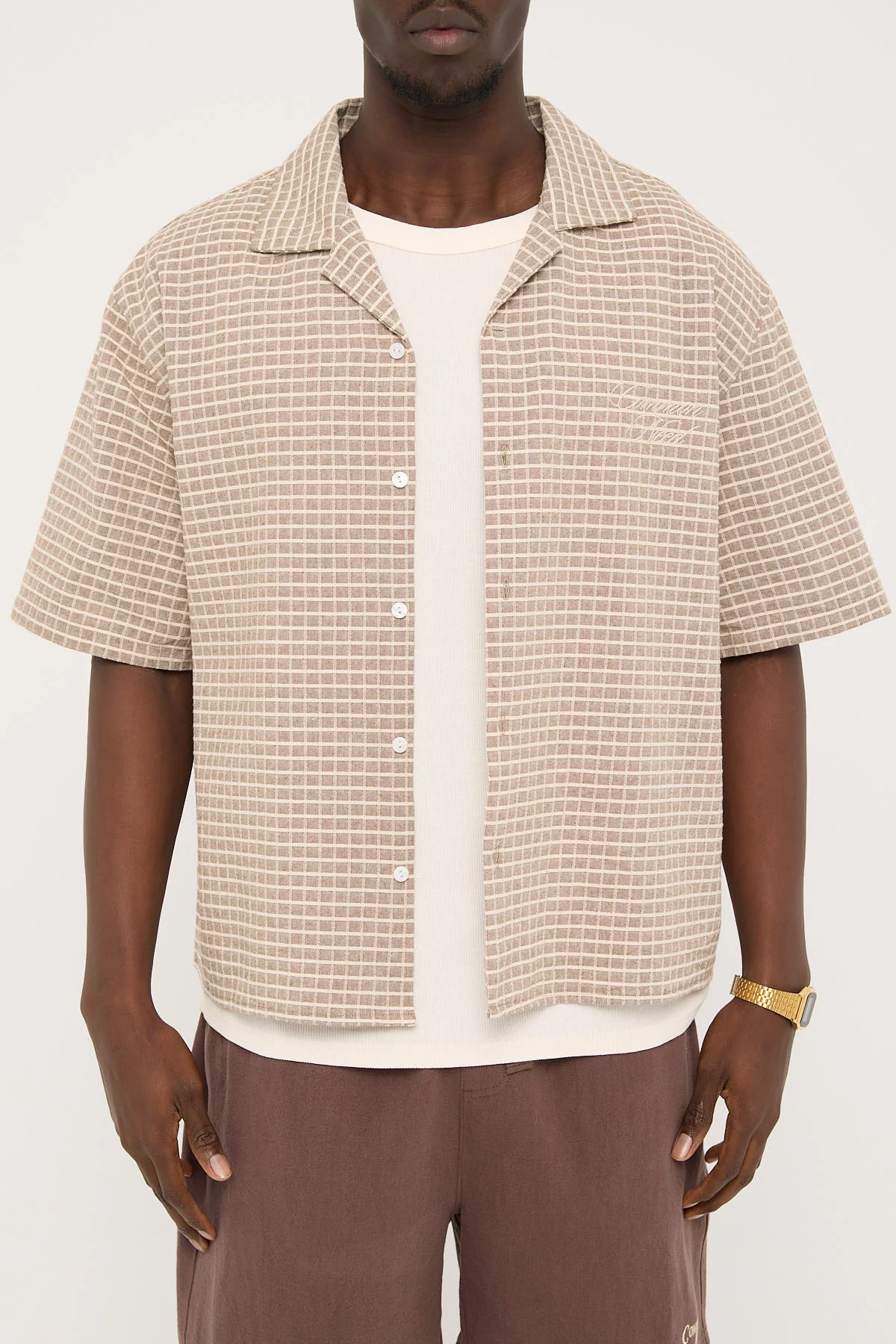 Common Need Niko Boxy Resort Shirt Brown Check - Image 7