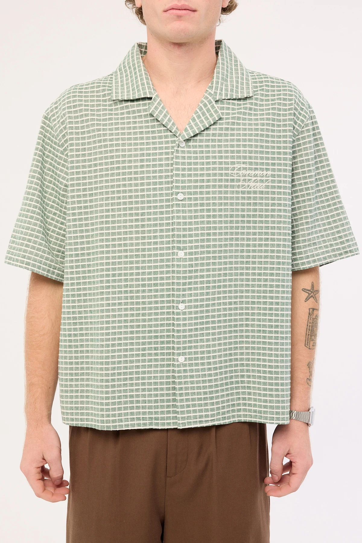 Common Need Niko Boxy Cropped Resort Shirt Green Check - Image 7