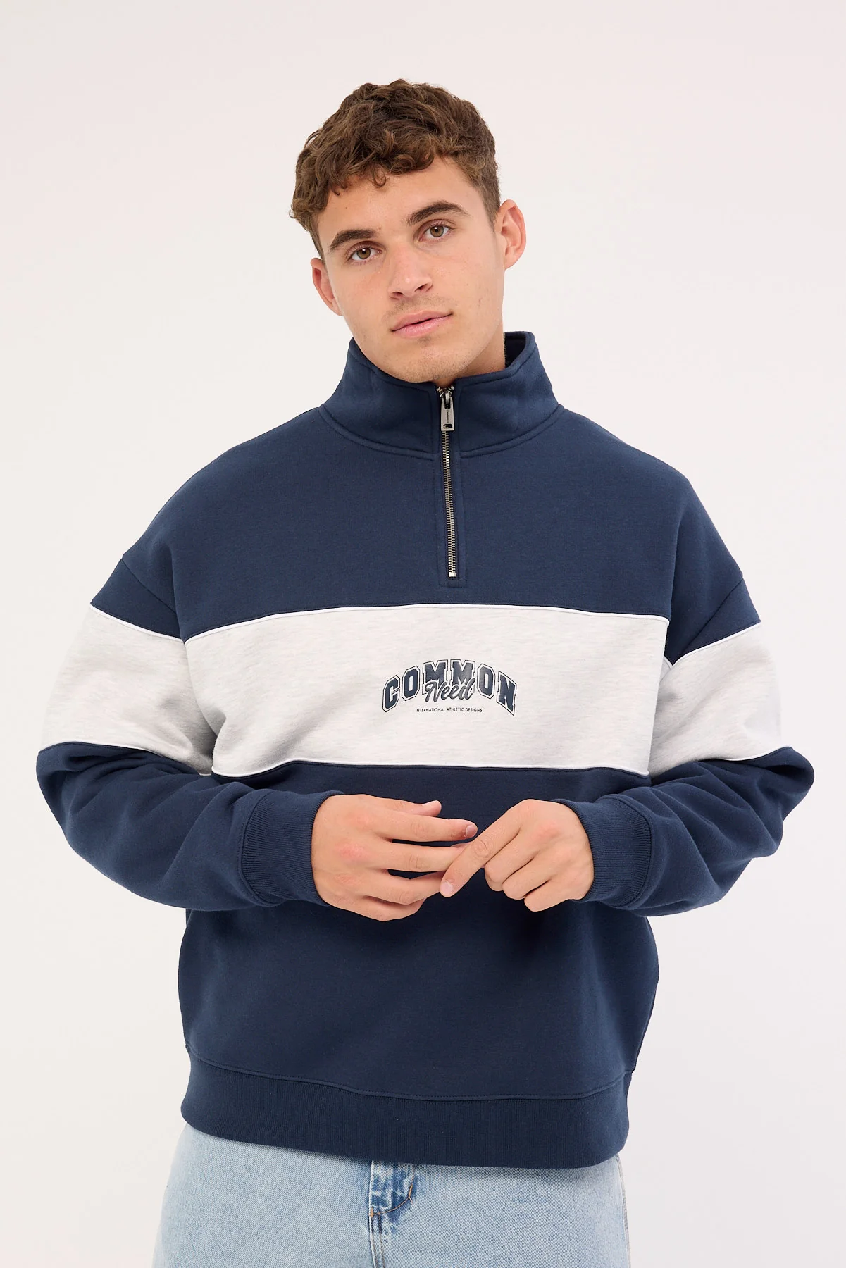 Common Need Noble Quarter Zip Sweater Navy/Snow Marle