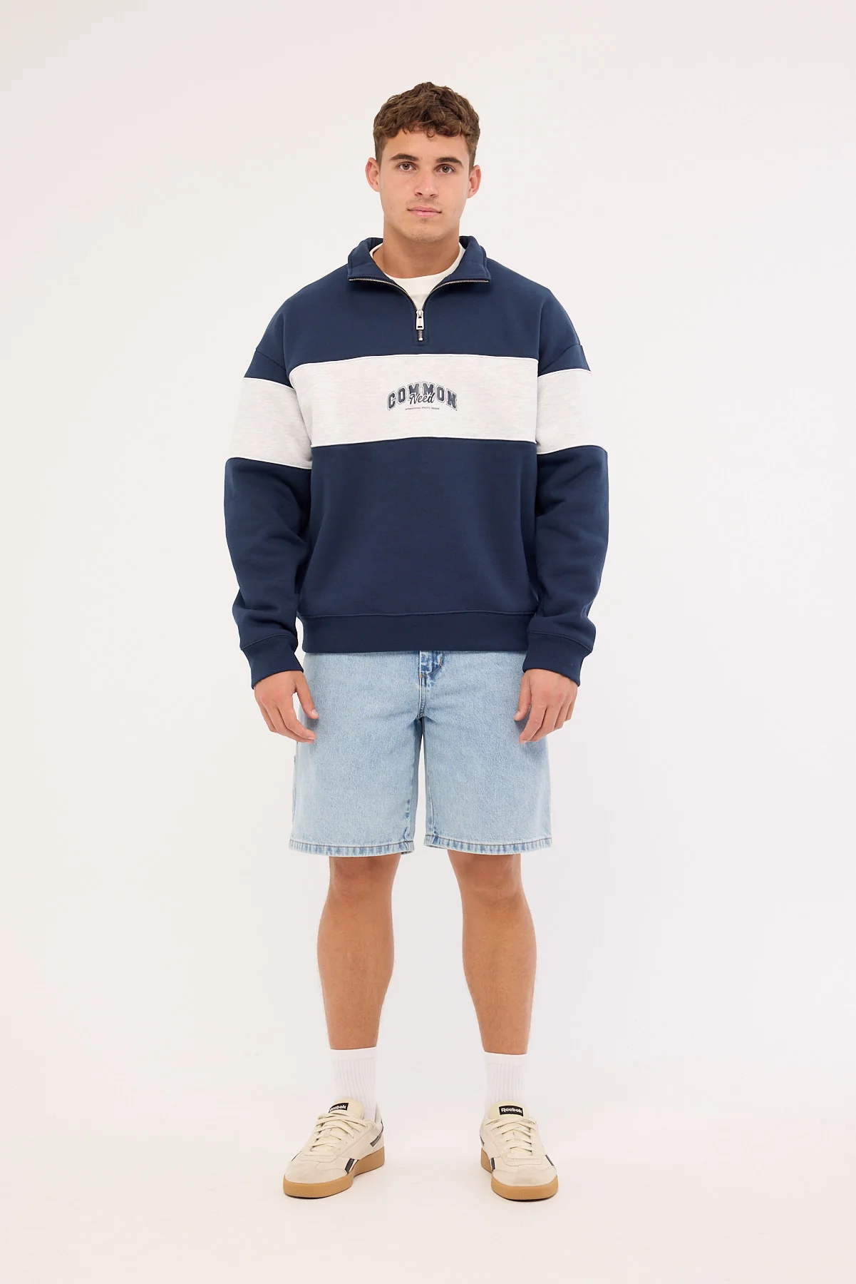 Common Need Noble Quarter Zip Sweater Navy/Snow Marle - Image 2