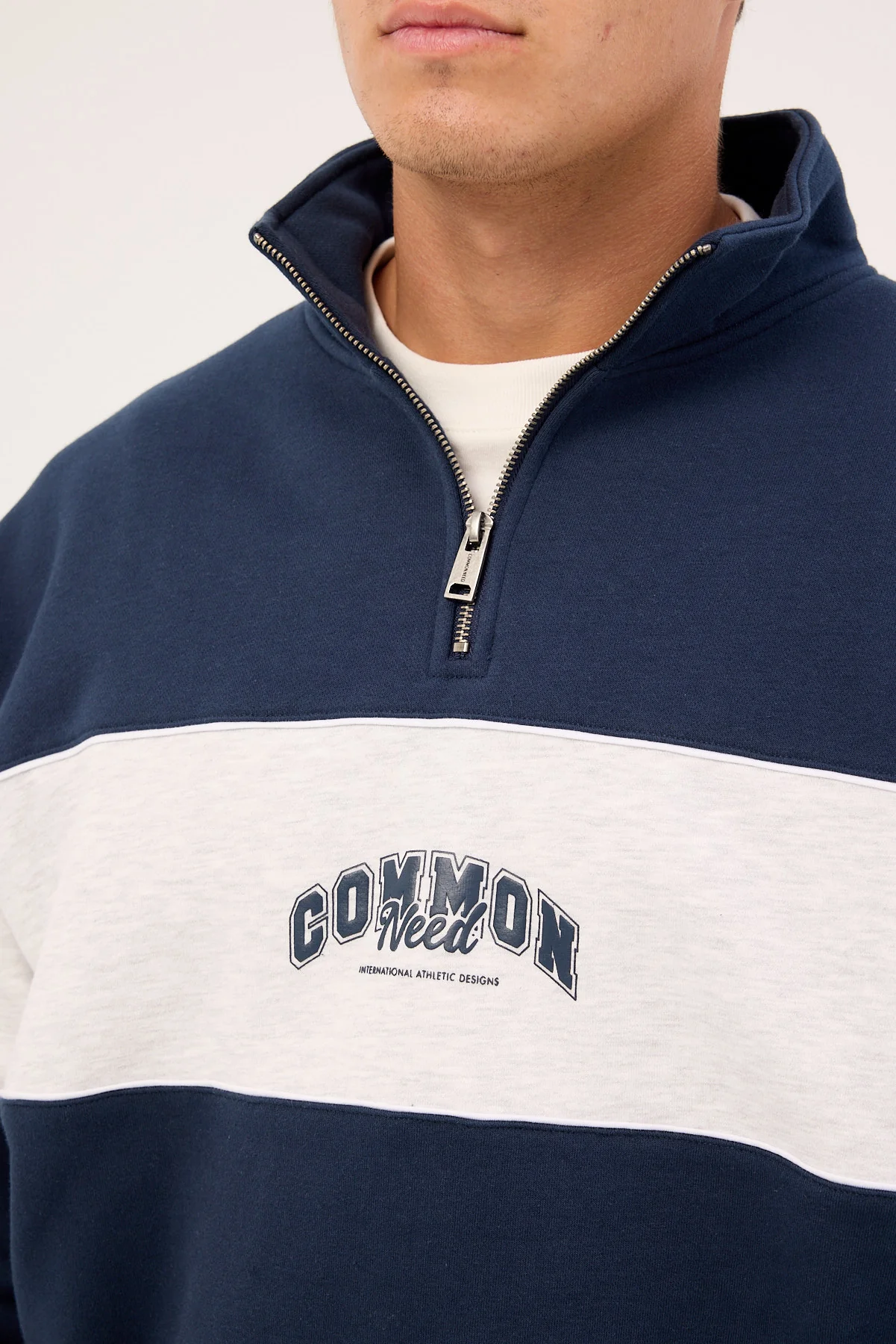 Common Need Noble Quarter Zip Sweater Navy/Snow Marle - Image 4
