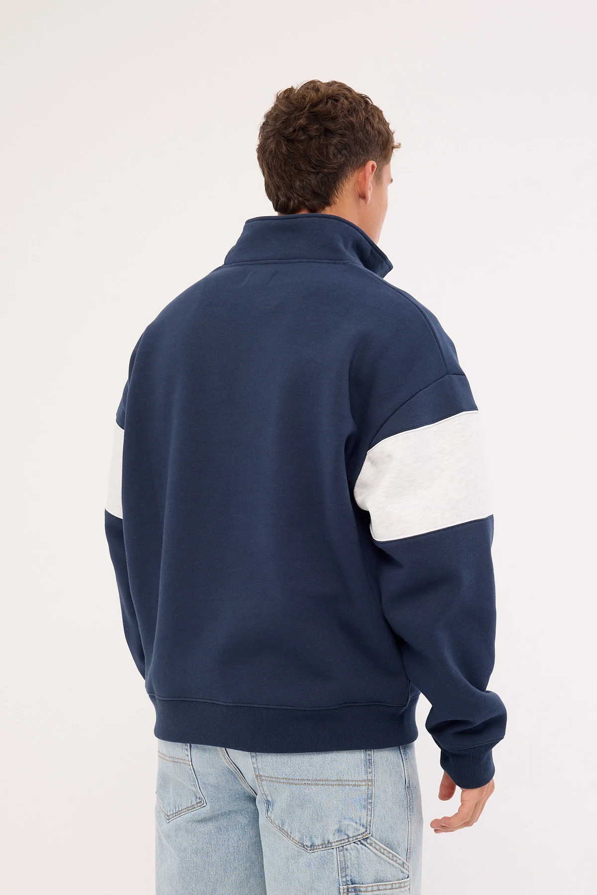 Common Need Noble Quarter Zip Sweater Navy/Snow Marle - Image 5
