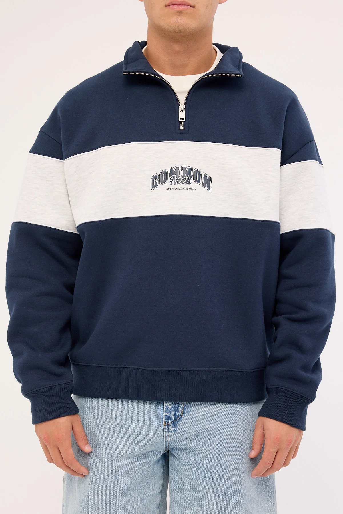Common Need Noble Quarter Zip Sweater Navy/Snow Marle - Image 6