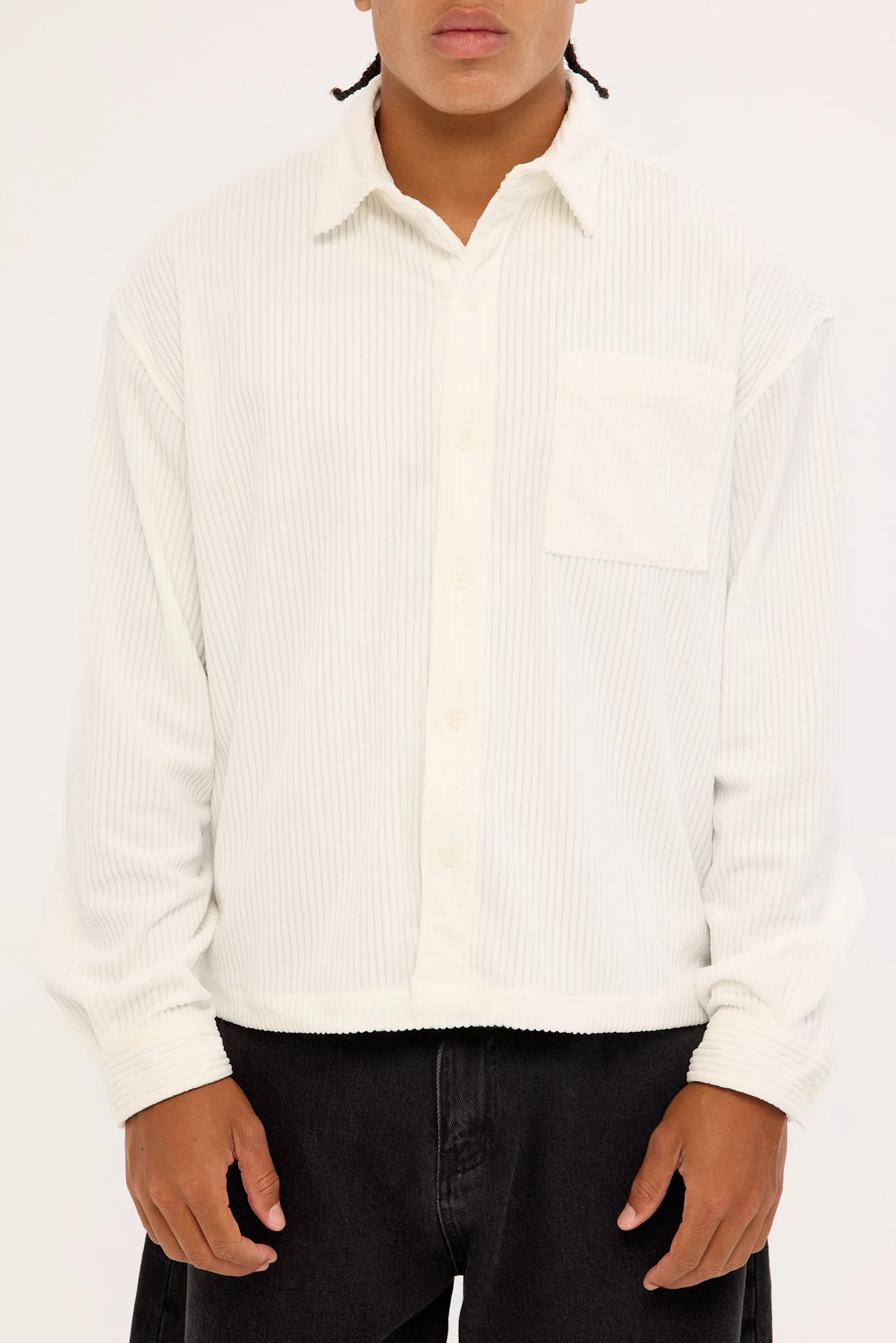 Common Need Otis Cropped Cord Overshirt Off White - Image 6