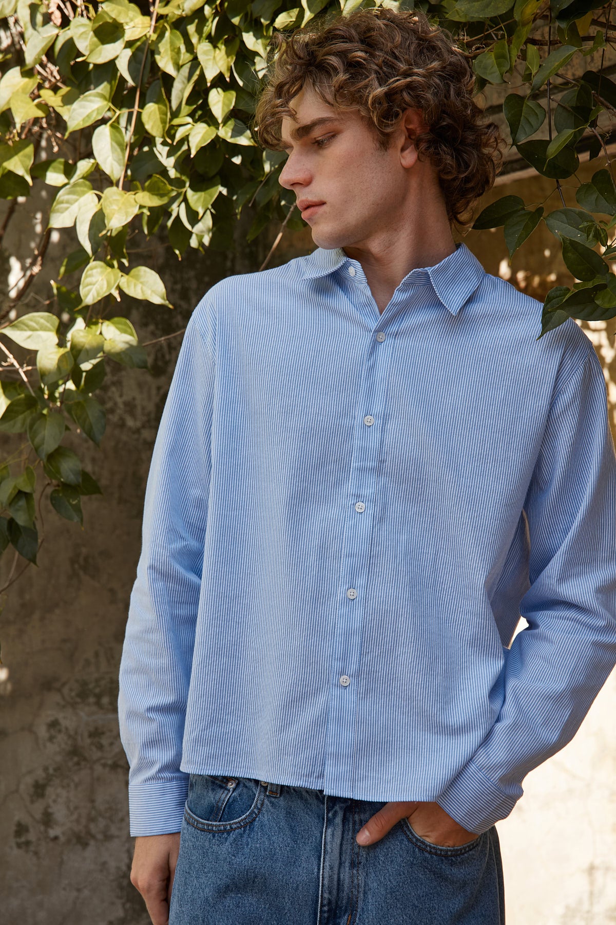 Common Need Pathfinder Boxy Long Sleeve Shirt Blue/White Stripe - Image 3