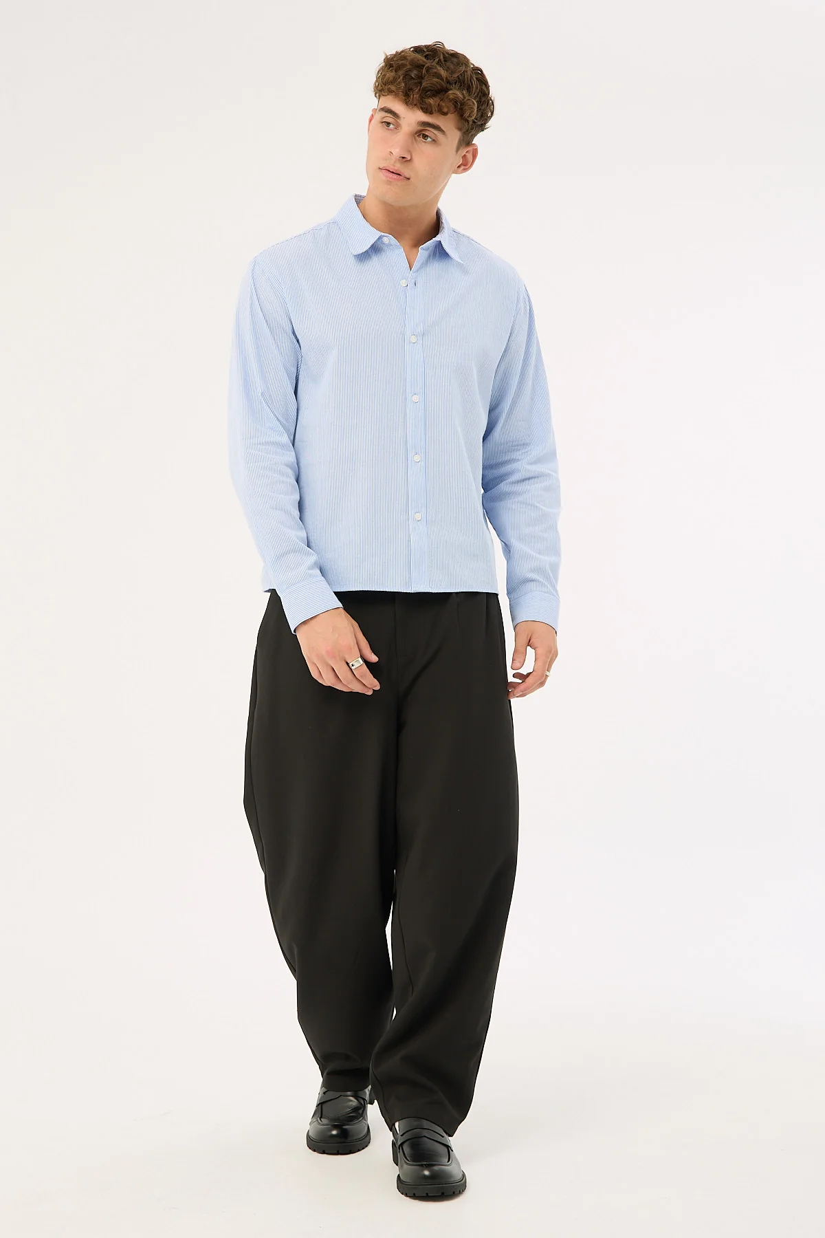 Common Need Pathfinder Boxy Long Sleeve Shirt Blue/White Stripe - Image 4