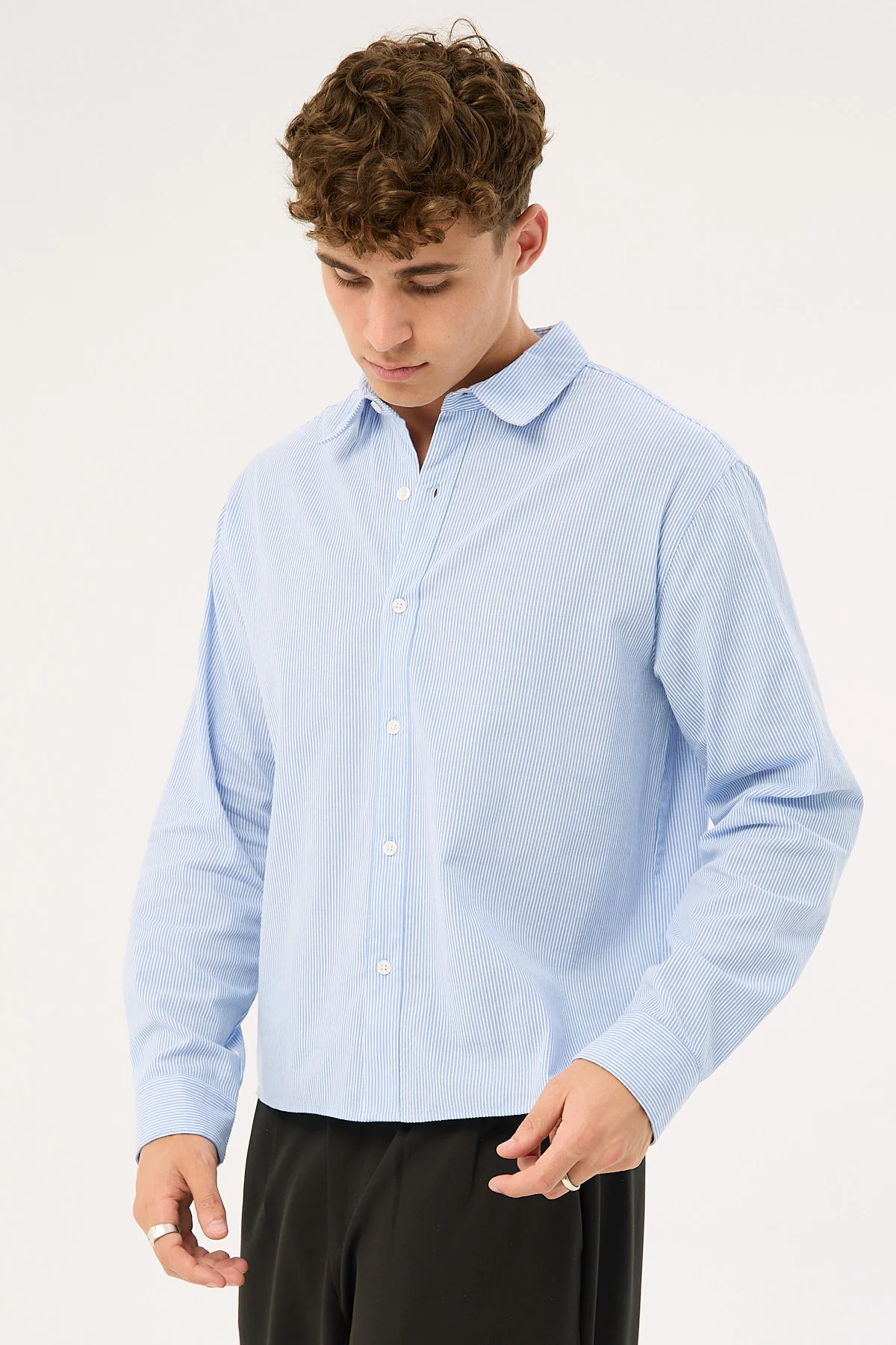 Common Need Pathfinder Boxy Long Sleeve Shirt Blue/White Stripe - Image 5