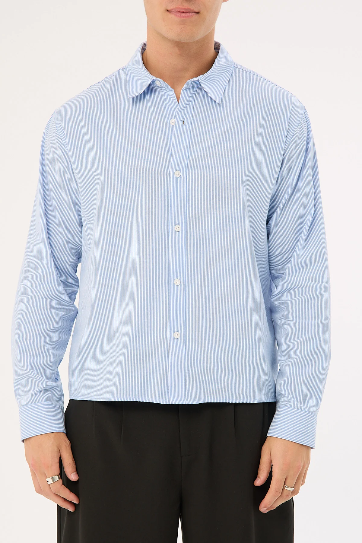 Common Need Pathfinder Boxy Long Sleeve Shirt Blue/White Stripe - Image 8