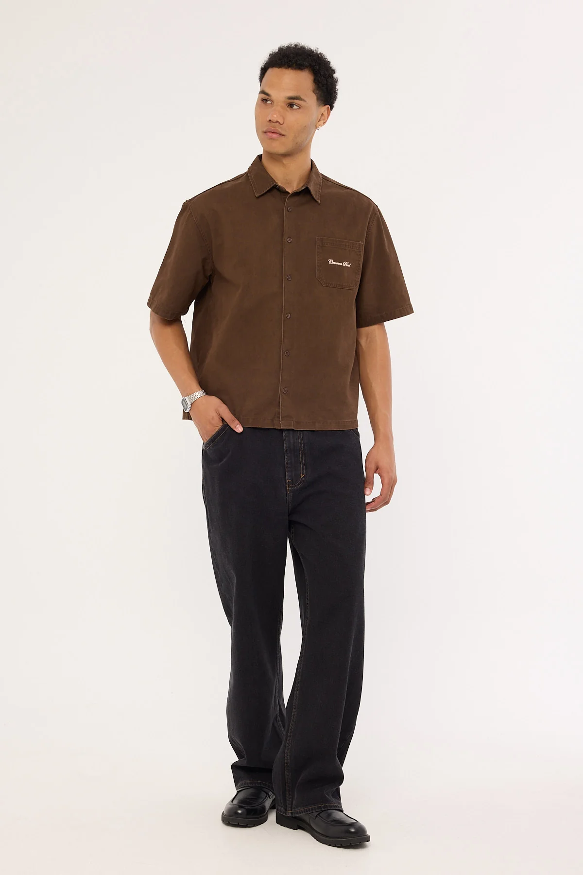 Common Need Percival Boxy Cropped Shirt Washed Brown - Image 2