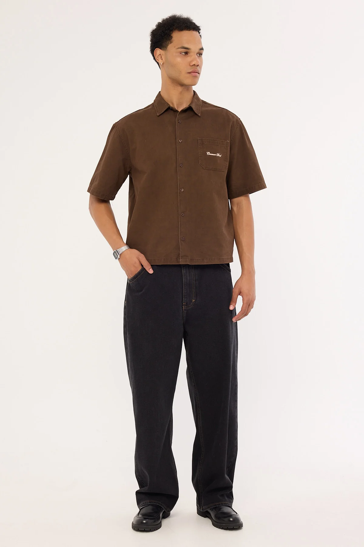 Common Need Percival Boxy Cropped Shirt Washed Brown - Image 3