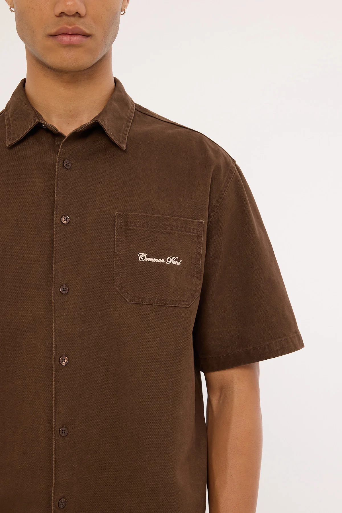 Common Need Percival Boxy Cropped Shirt Washed Brown - Image 4