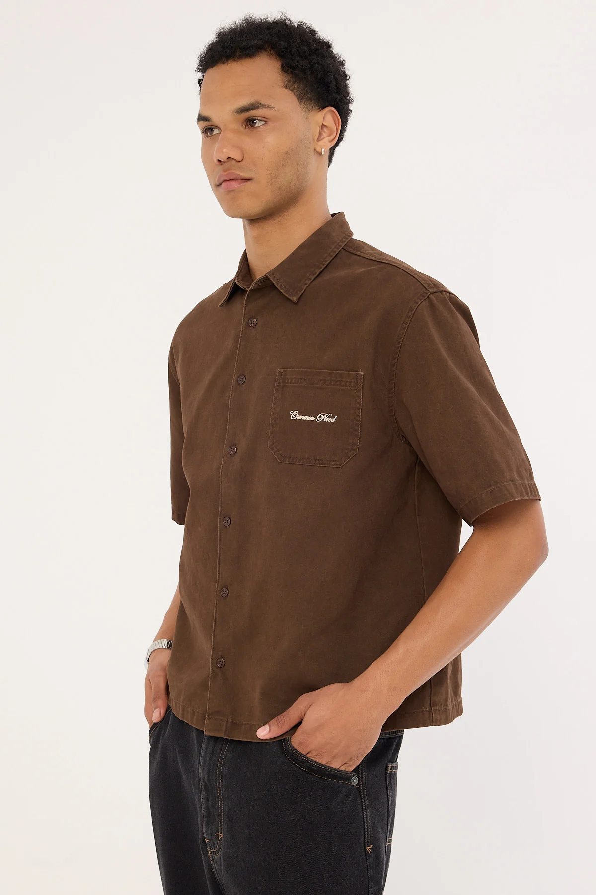 Common Need Percival Boxy Cropped Shirt Washed Brown - Image 5