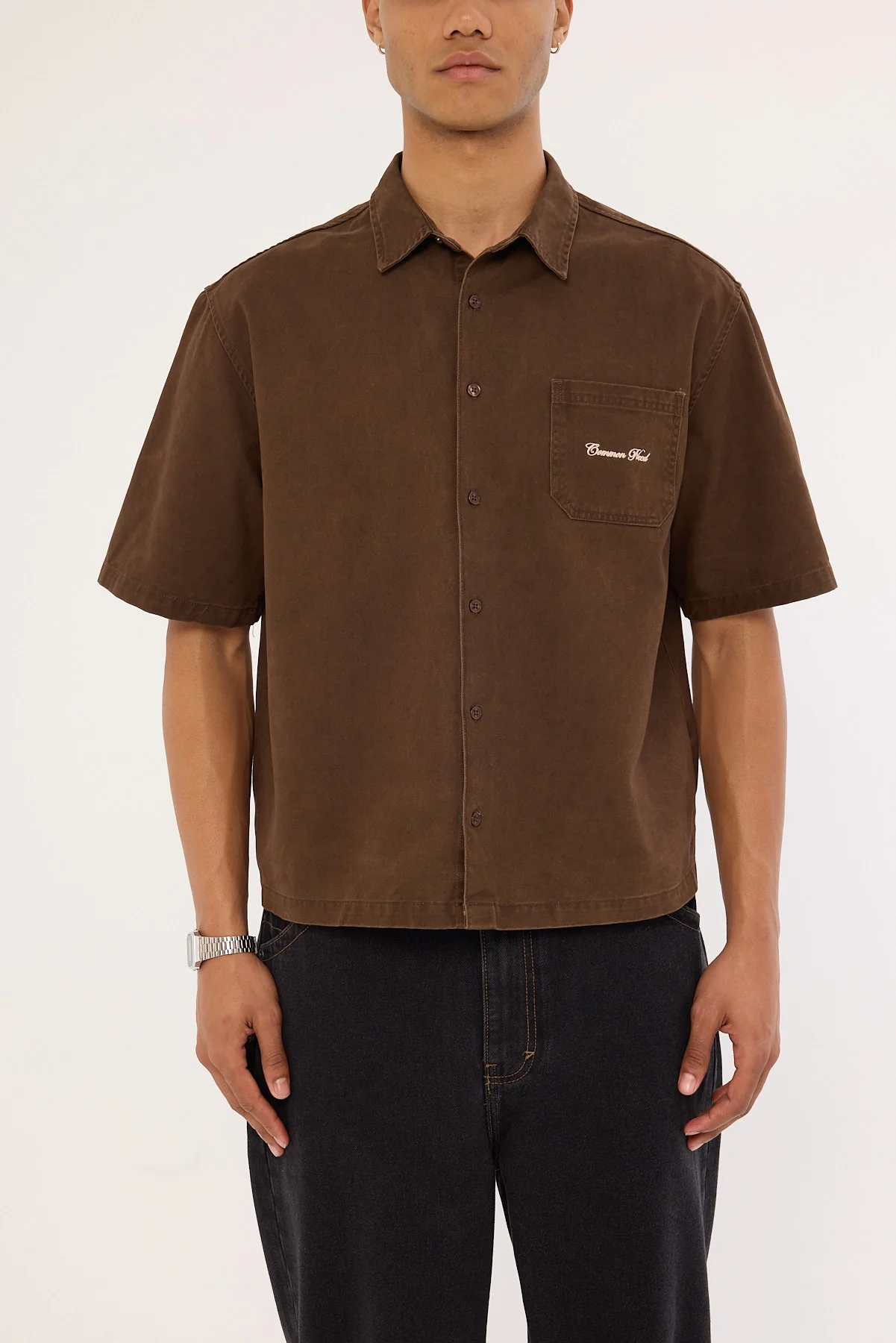 Common Need Percival Boxy Cropped Shirt Washed Brown - Image 7