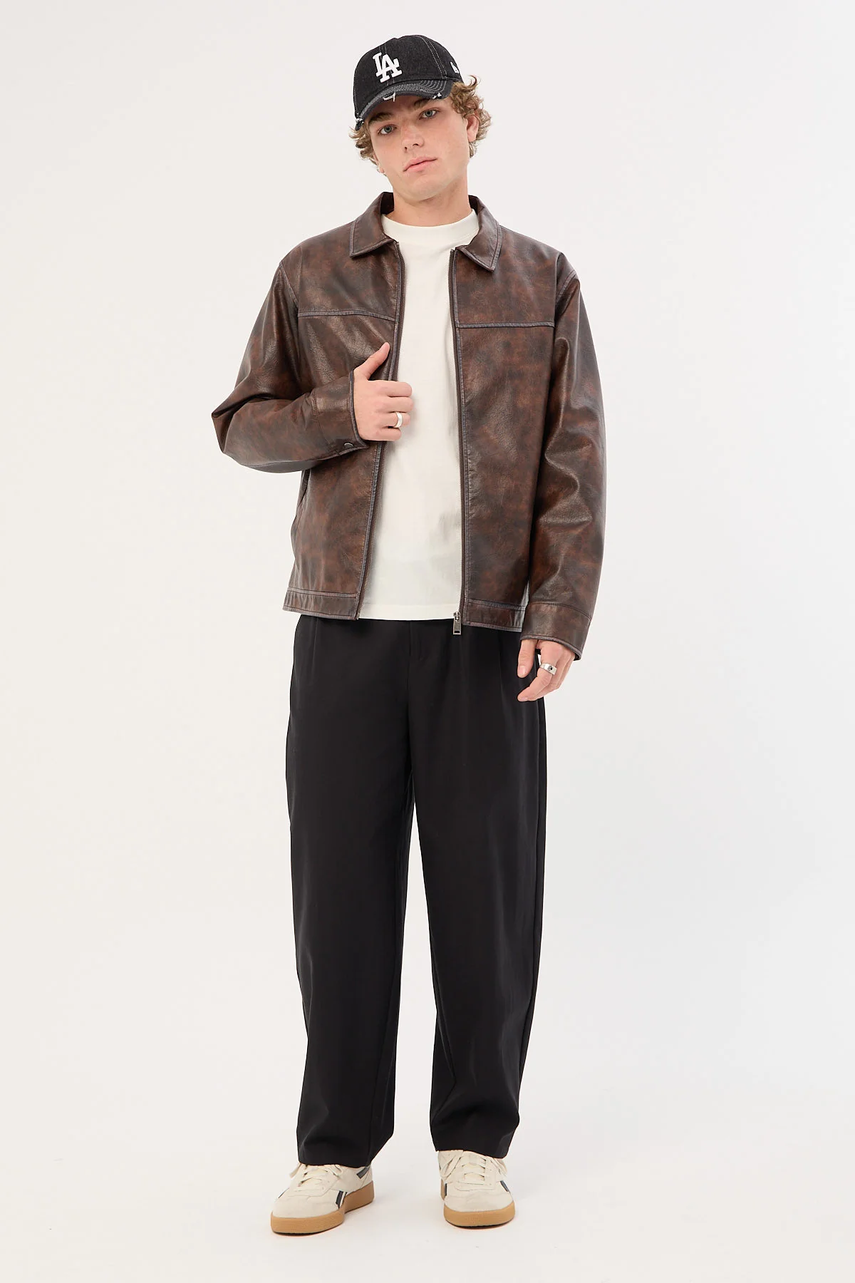 Common Need Pilot PU Leather Jacket Washed Brown - Image 2