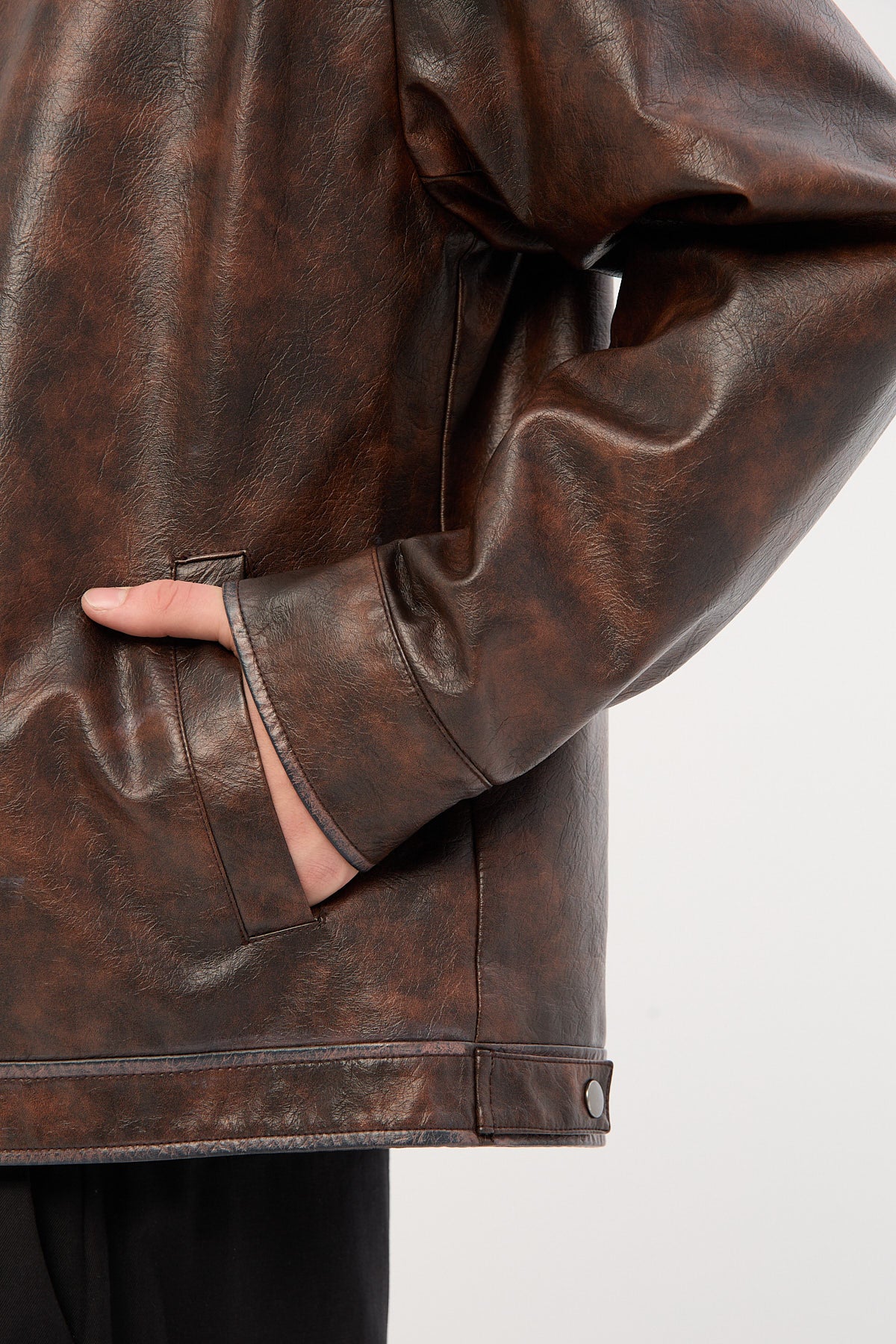 Common Need Pilot PU Leather Jacket Washed Brown - Image 7