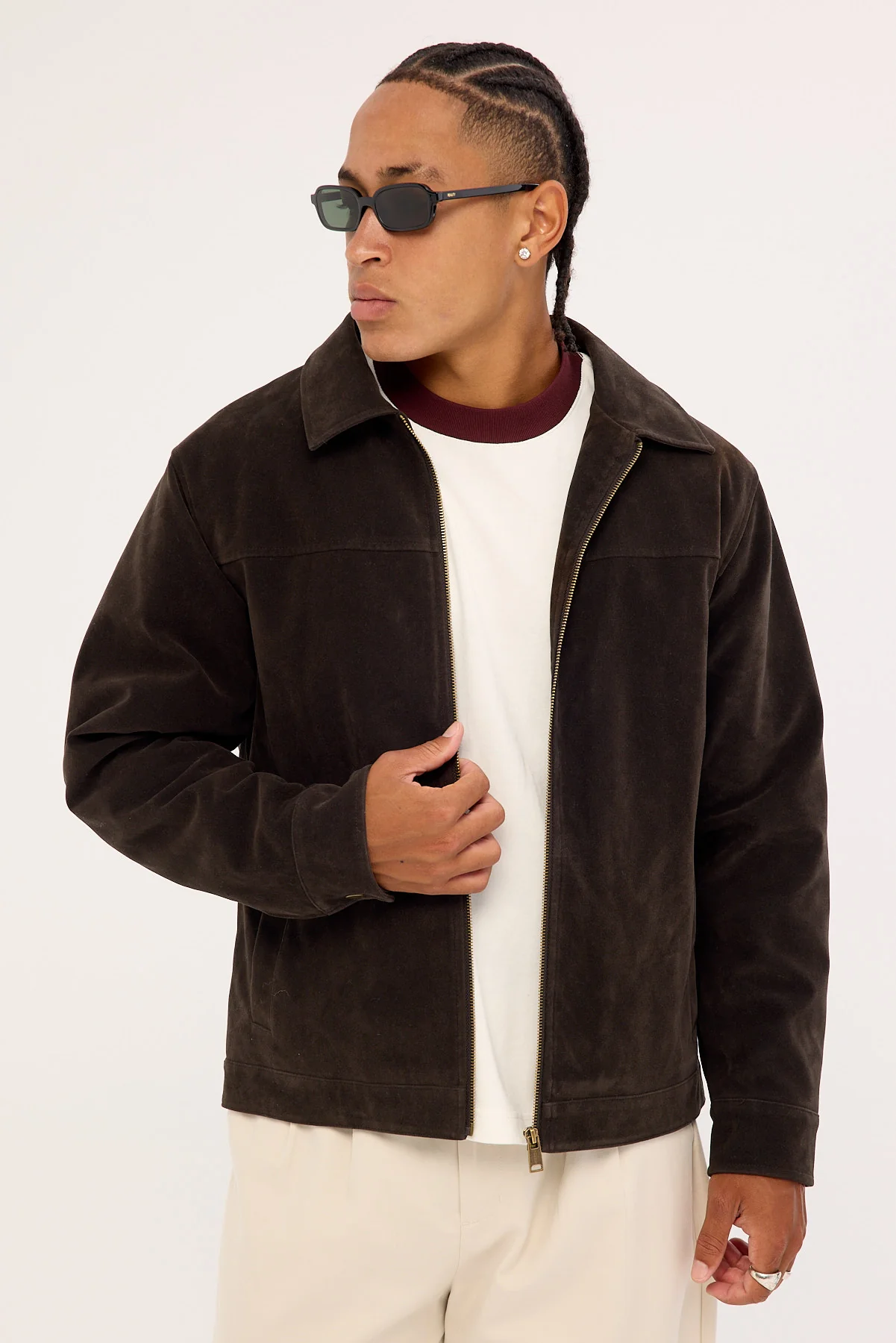 Common Need Pilot PU Suede Leather Jacket Brown
