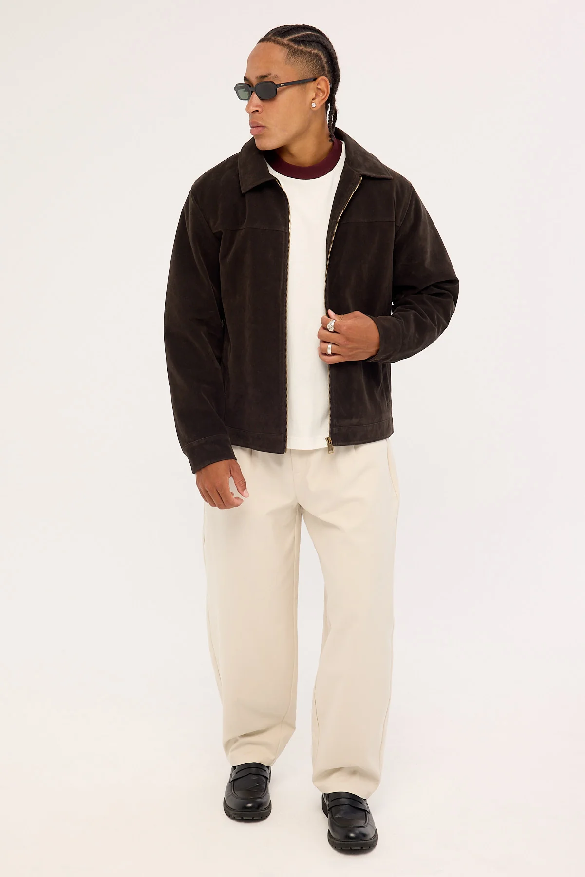 Common Need Pilot PU Suede Leather Jacket Brown - Image 2