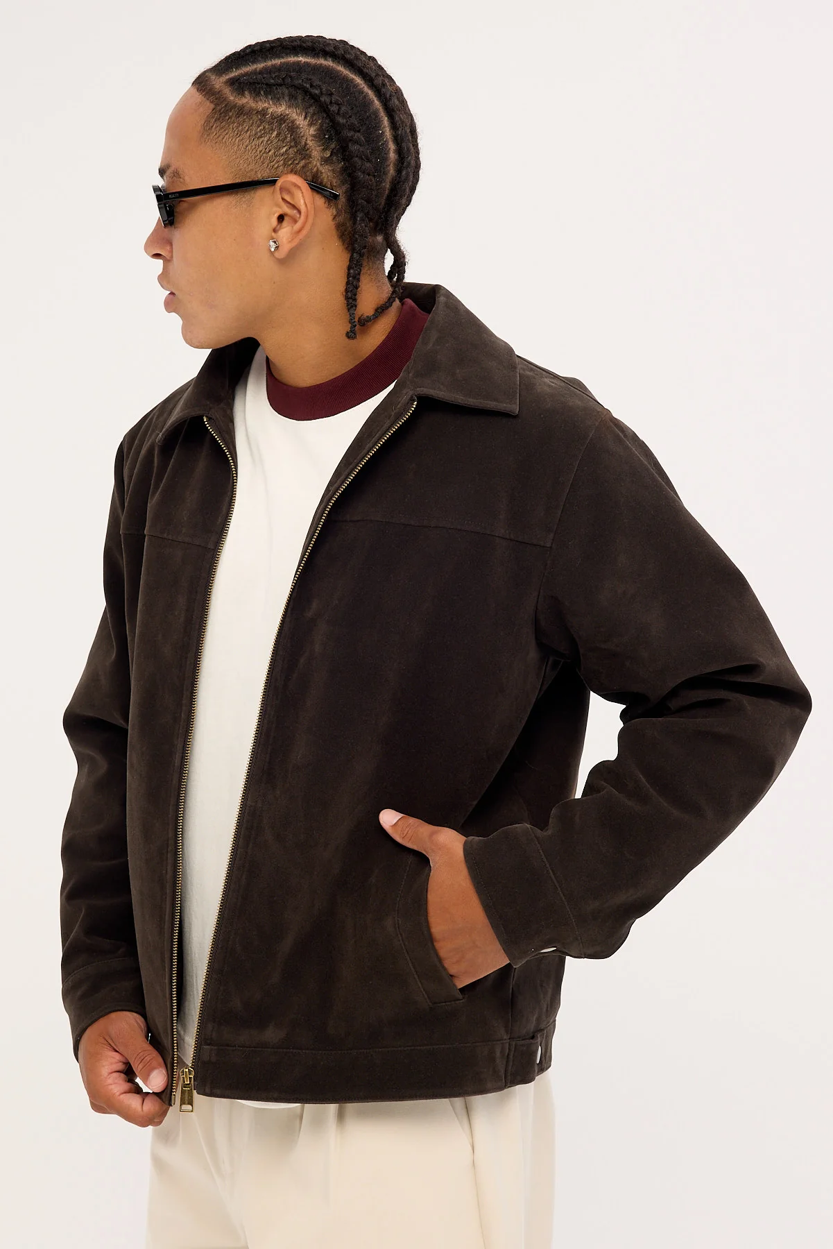Common Need Pilot PU Suede Leather Jacket Brown - Image 3
