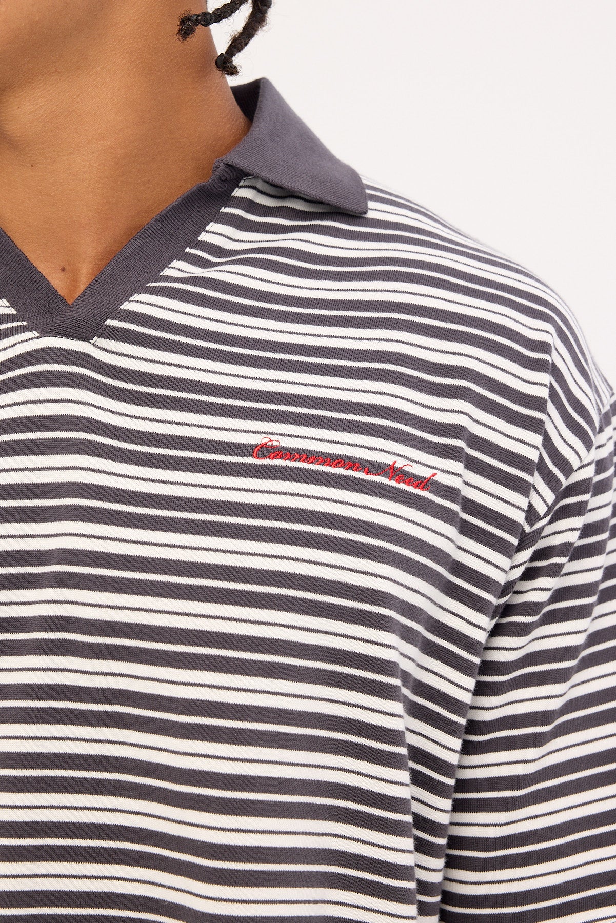 Common Need Porto Boxy Cropped Polo Dark Grey Stripe - Image 6