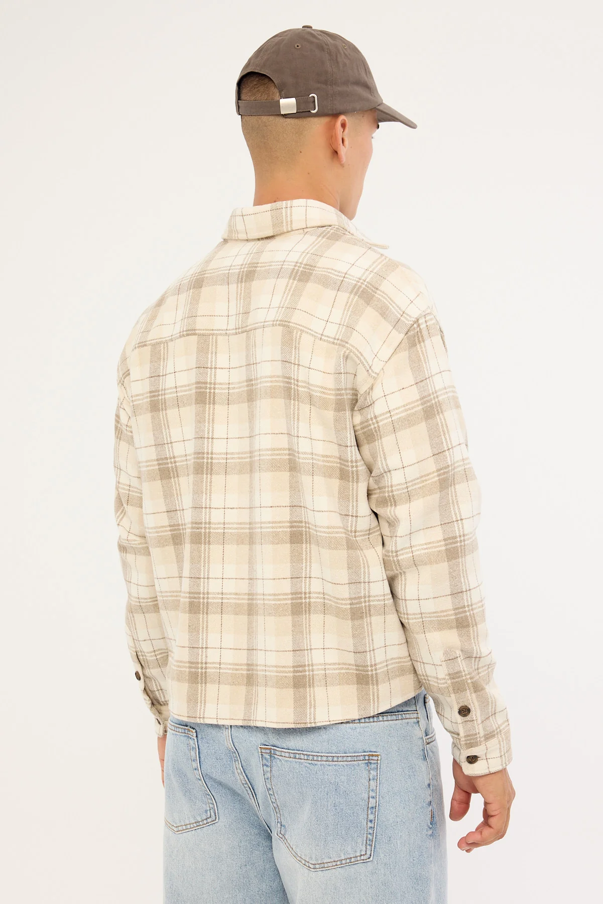Common Need Preston Cropped Flannel Overshirt Off White - Image 5