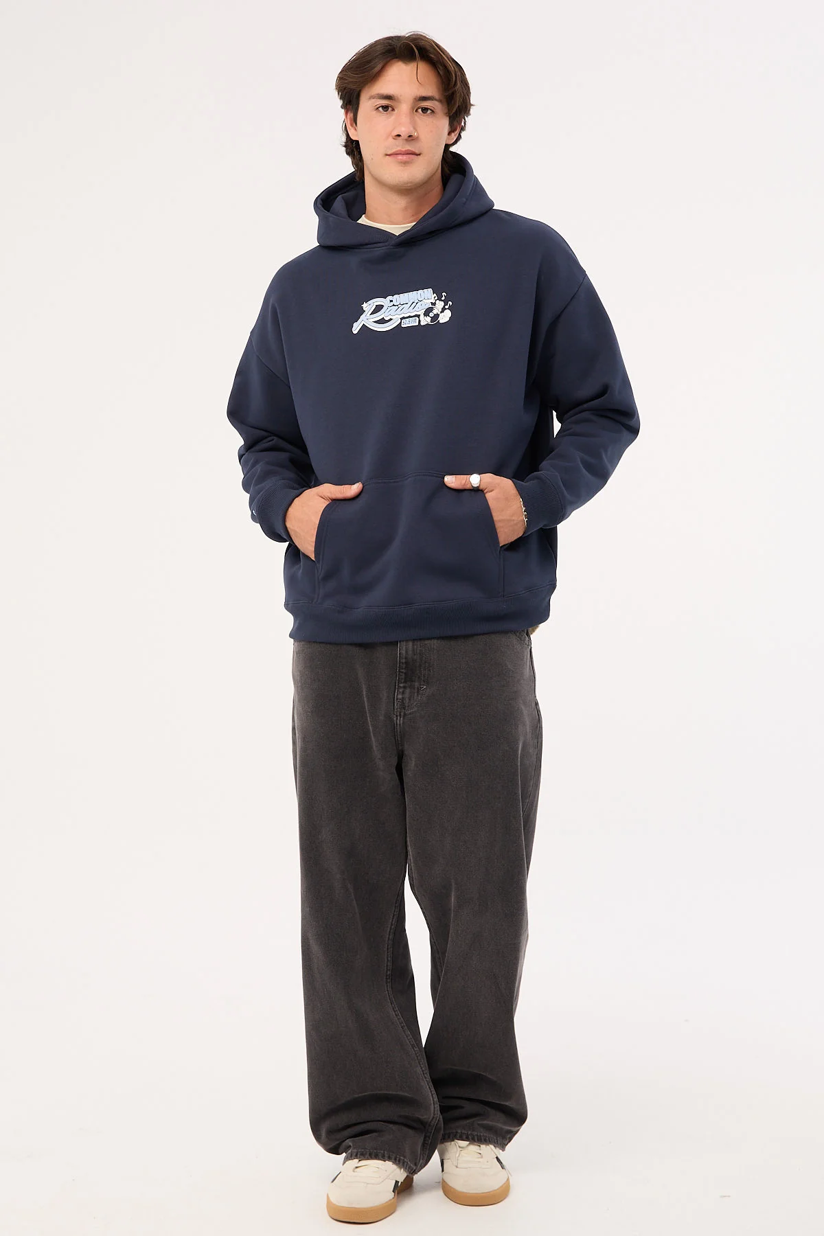 Common Need Radio Boxy Hoodie Navy - Image 3