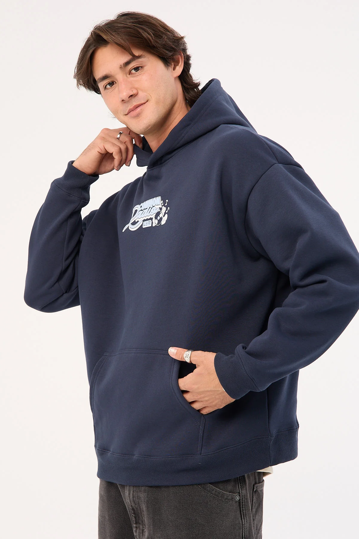 Common Need Radio Boxy Hoodie Navy - Image 4