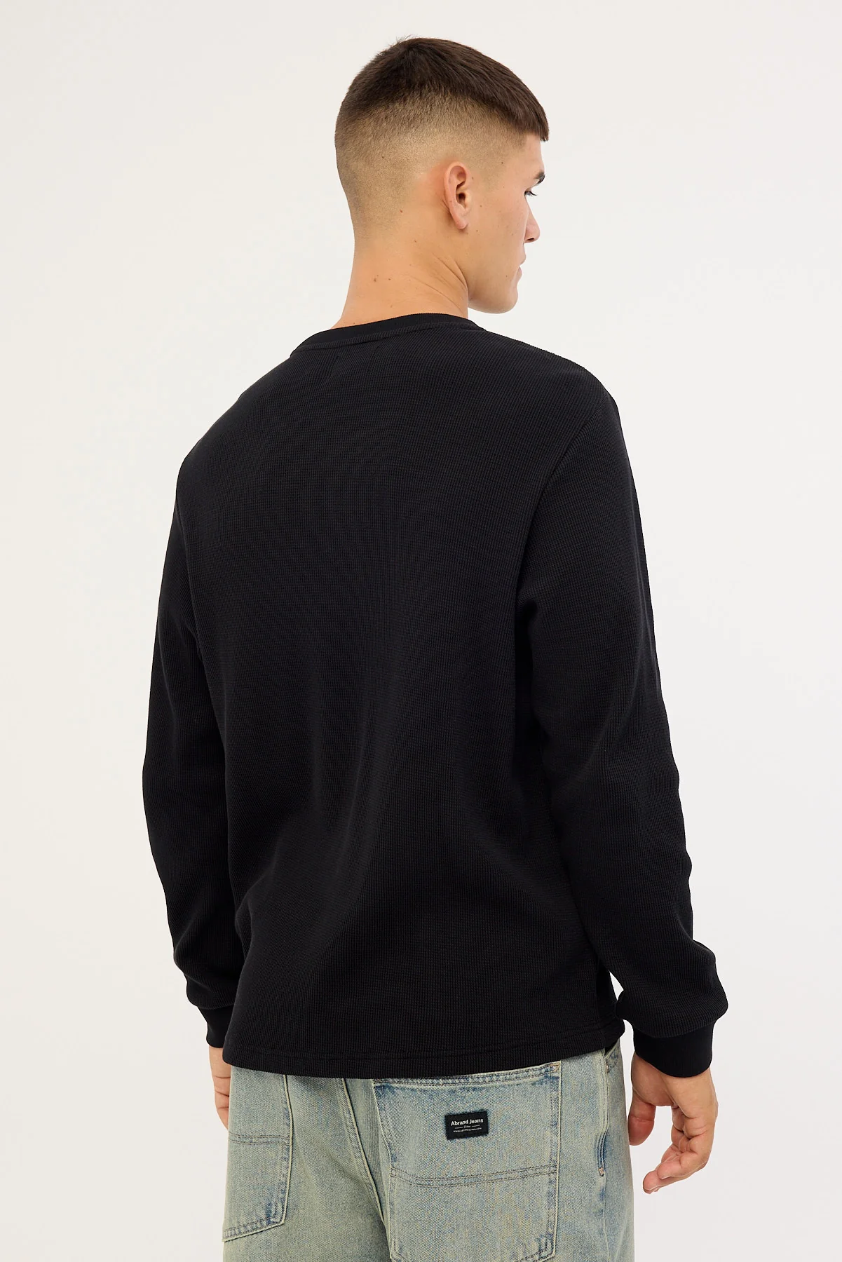 Common Need Raymond Waffle Long Sleeve Henley Tee Black - Image 5