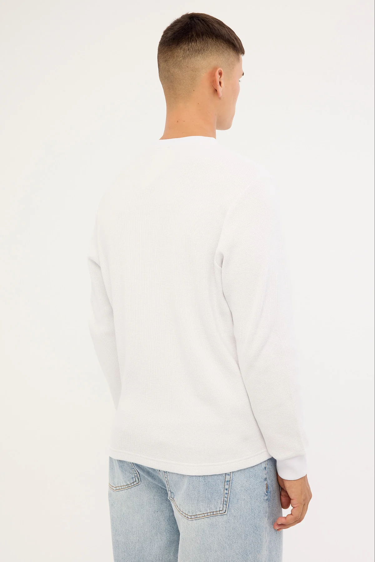 Common Need Raymond Waffle Long Sleeve Henley Tee White - Image 5