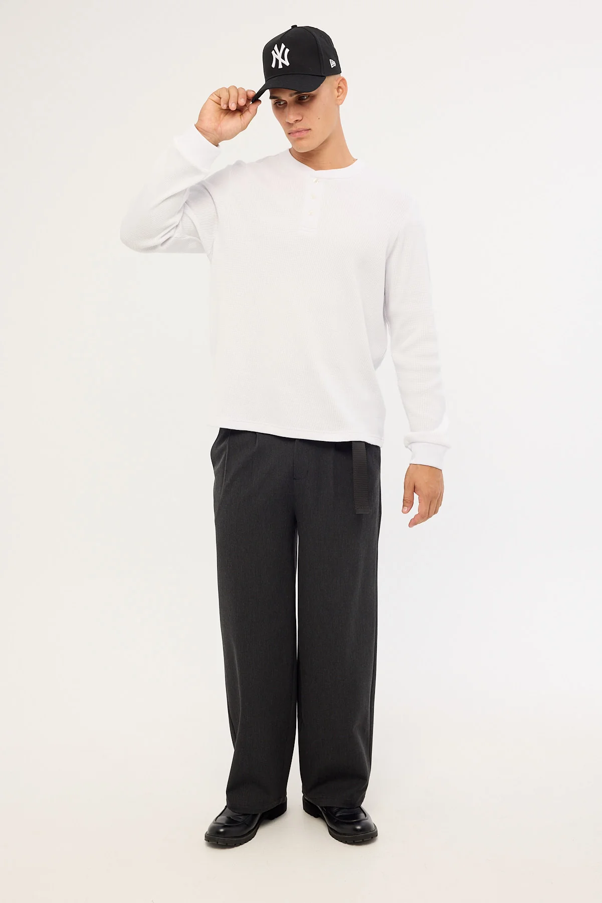 Common Need Raymond Waffle Long Sleeve Henley Tee White - Image 6