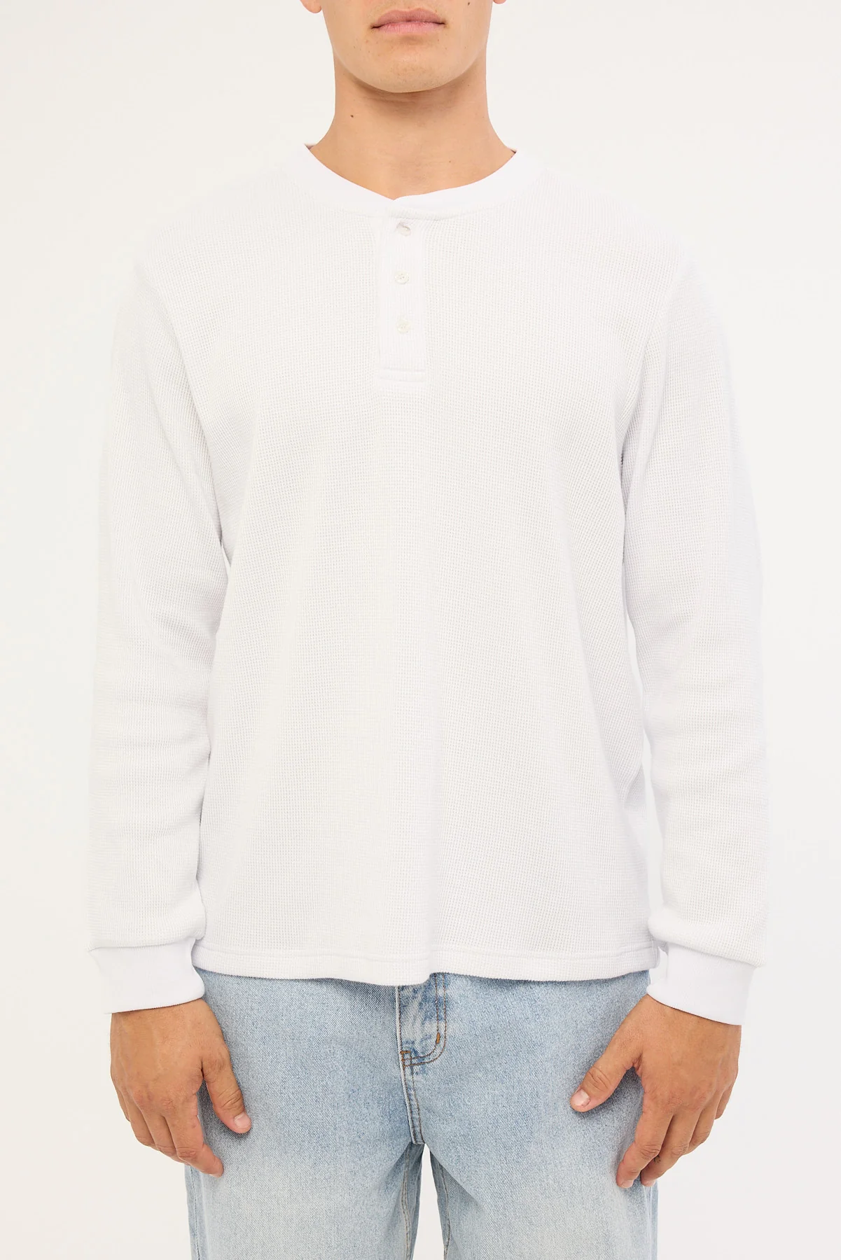 Common Need Raymond Waffle Long Sleeve Henley Tee White - Image 8