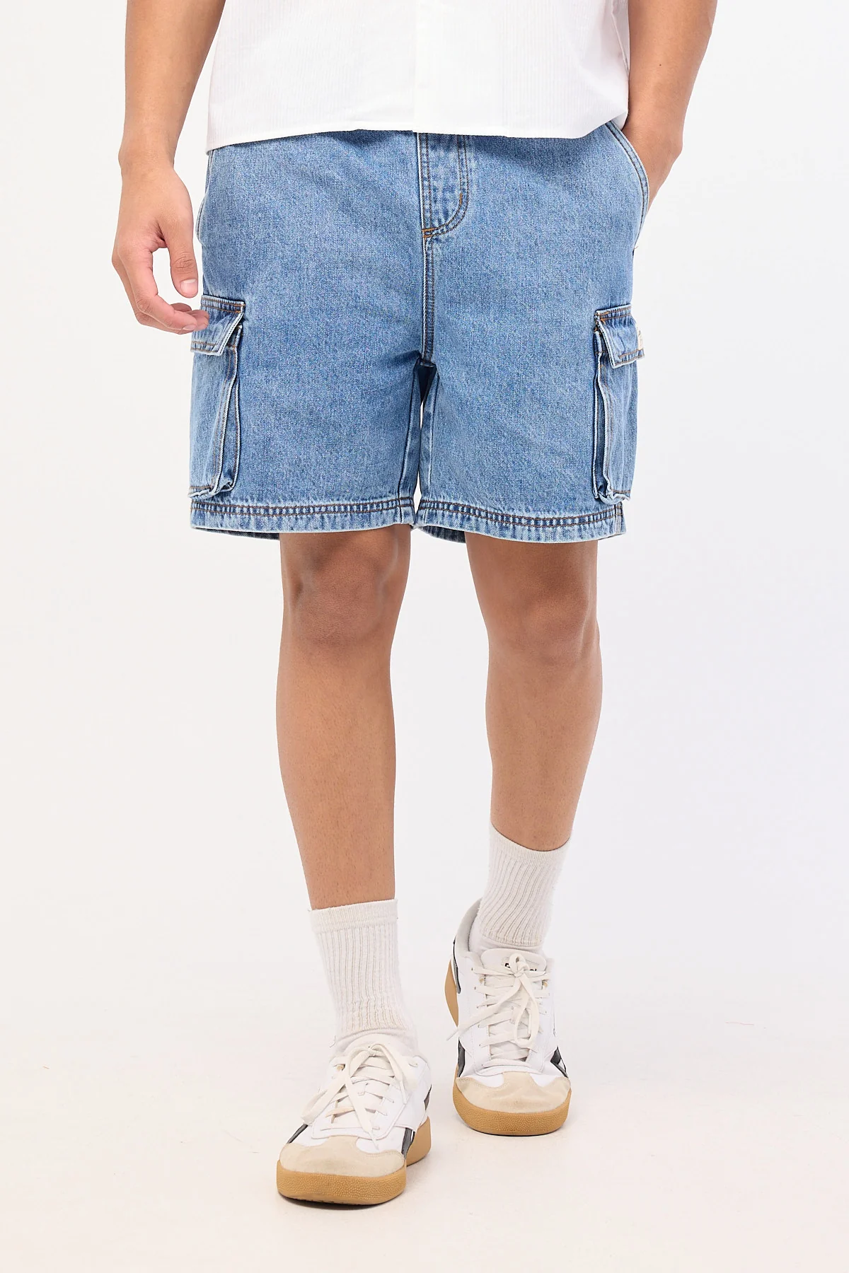 Common Need Relaxed Cargo Short Belmont Blue Denim - Image 2