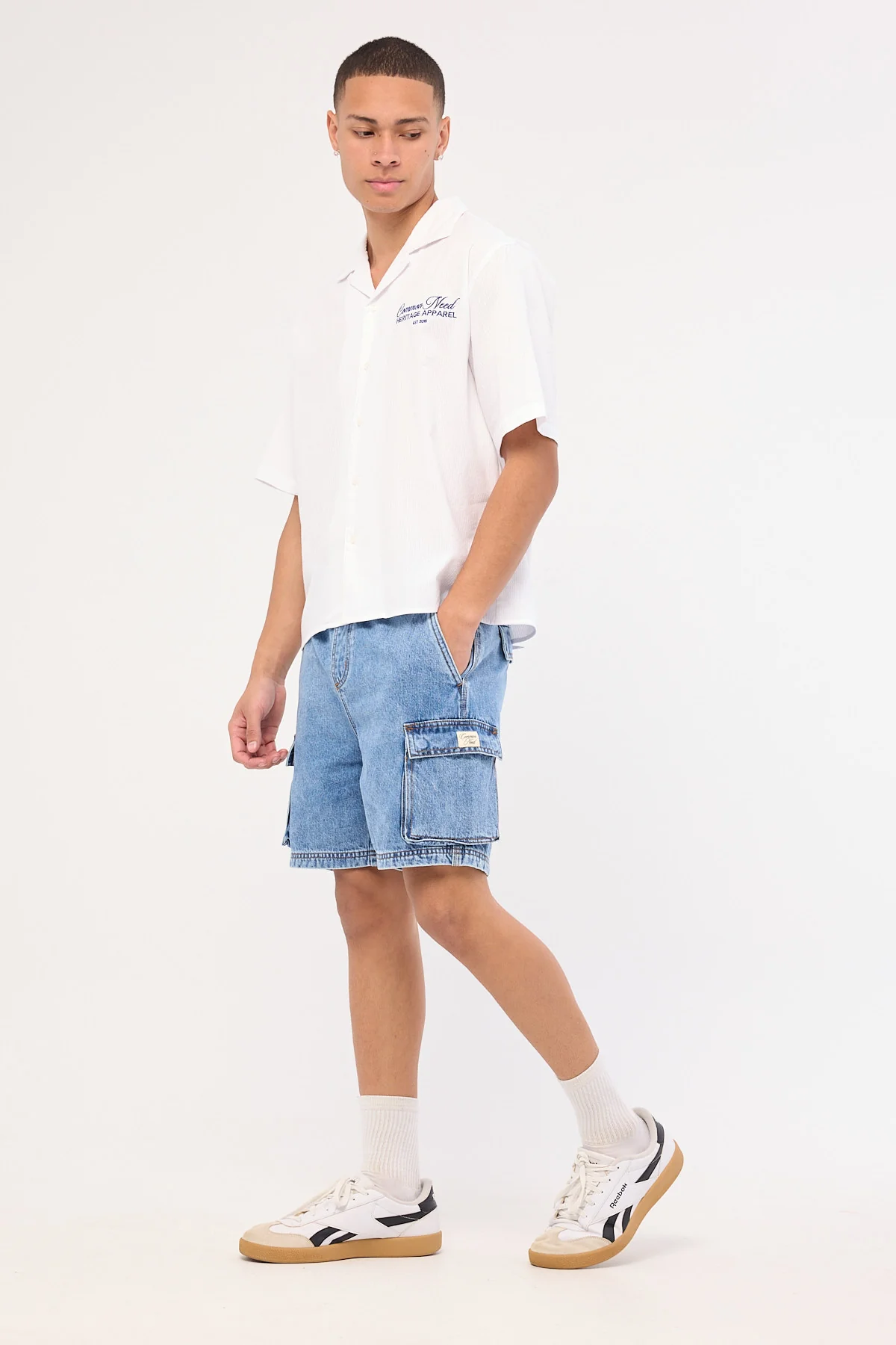 Common Need Relaxed Cargo Short Belmont Blue Denim - Image 3