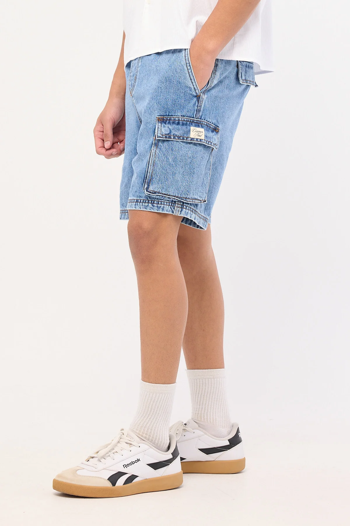 Common Need Relaxed Cargo Short Belmont Blue Denim - Image 4