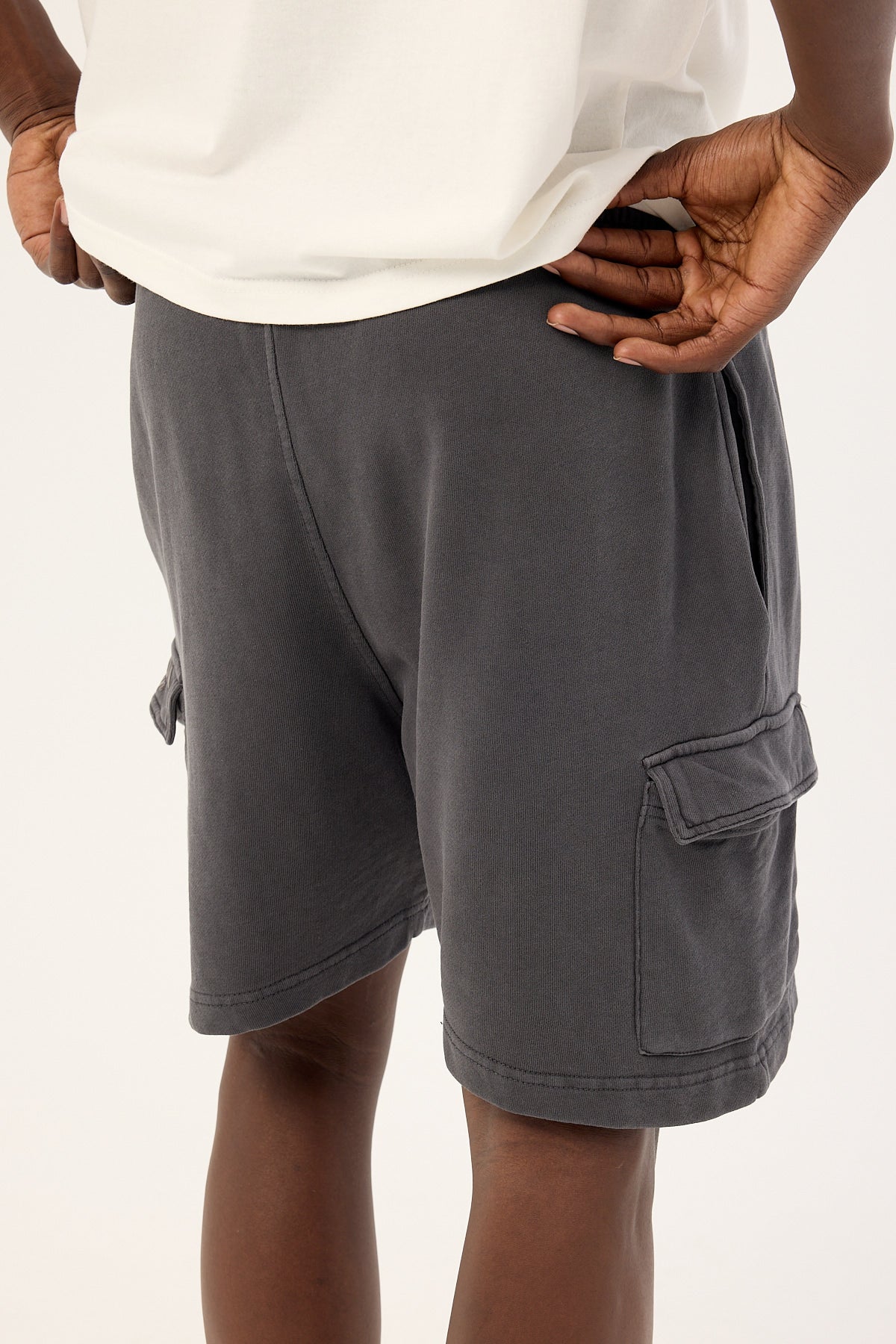 Common Need Relaxed Loopback Cargo Short Washed Black - Image 6