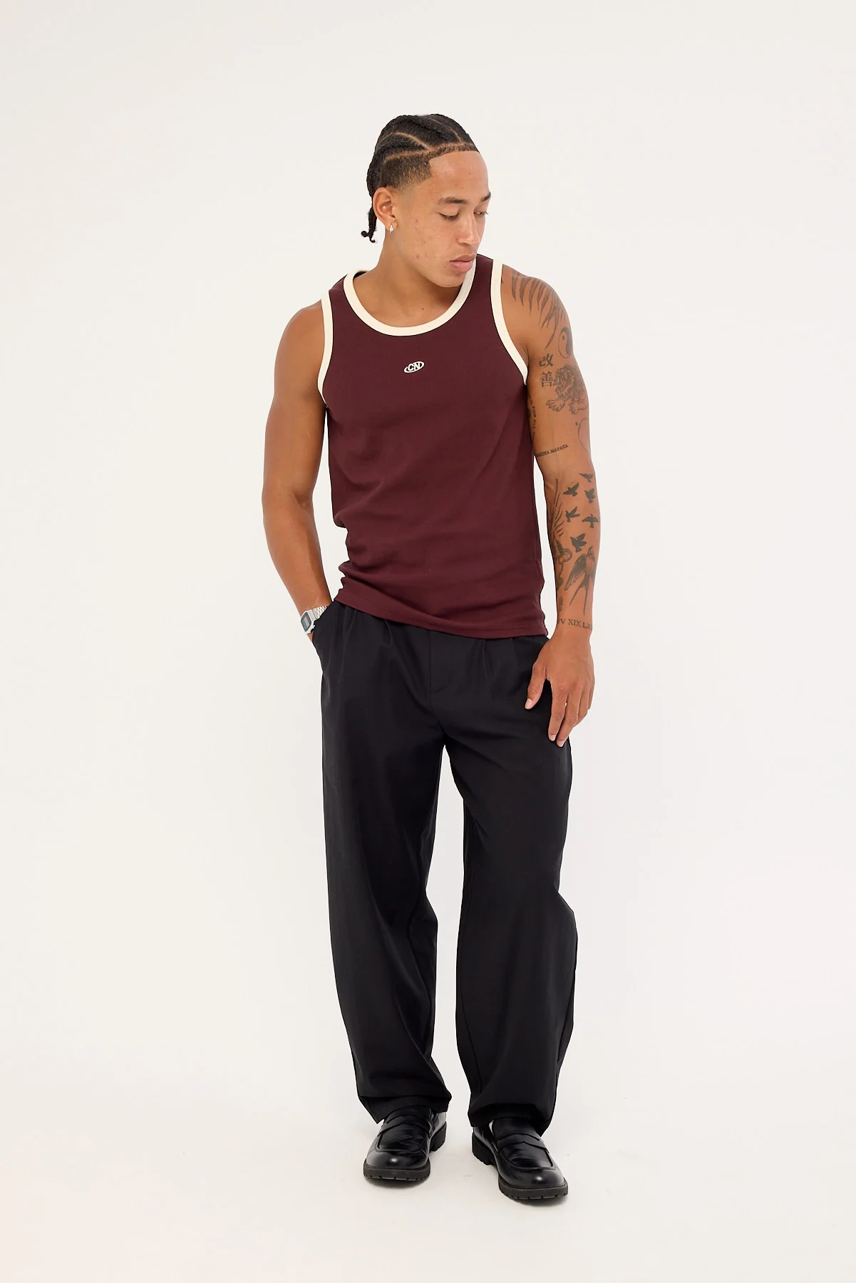 Common Need Rewind Contrast Bind Scoop Singlet Tank Burgundy - Image 2