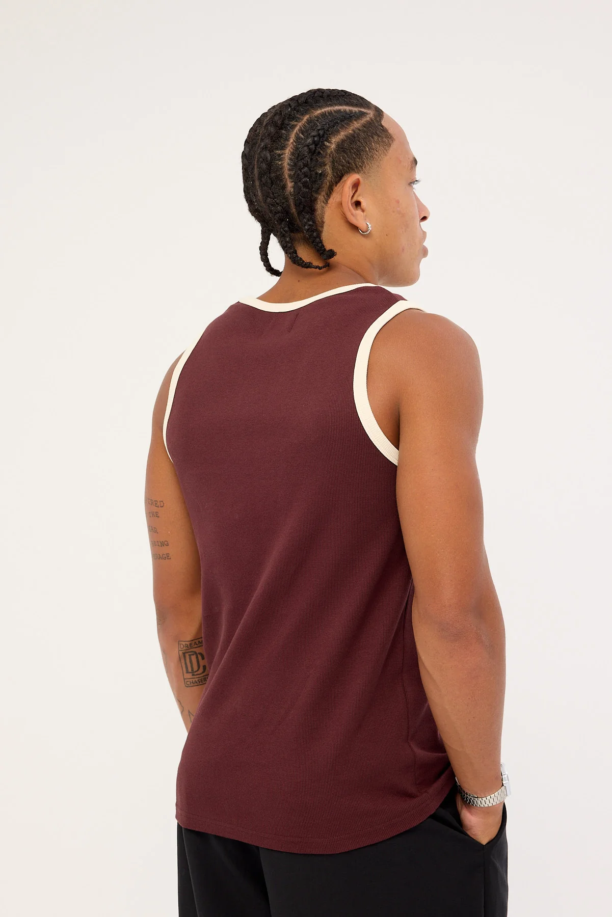 Common Need Rewind Contrast Bind Scoop Singlet Tank Burgundy - Image 5