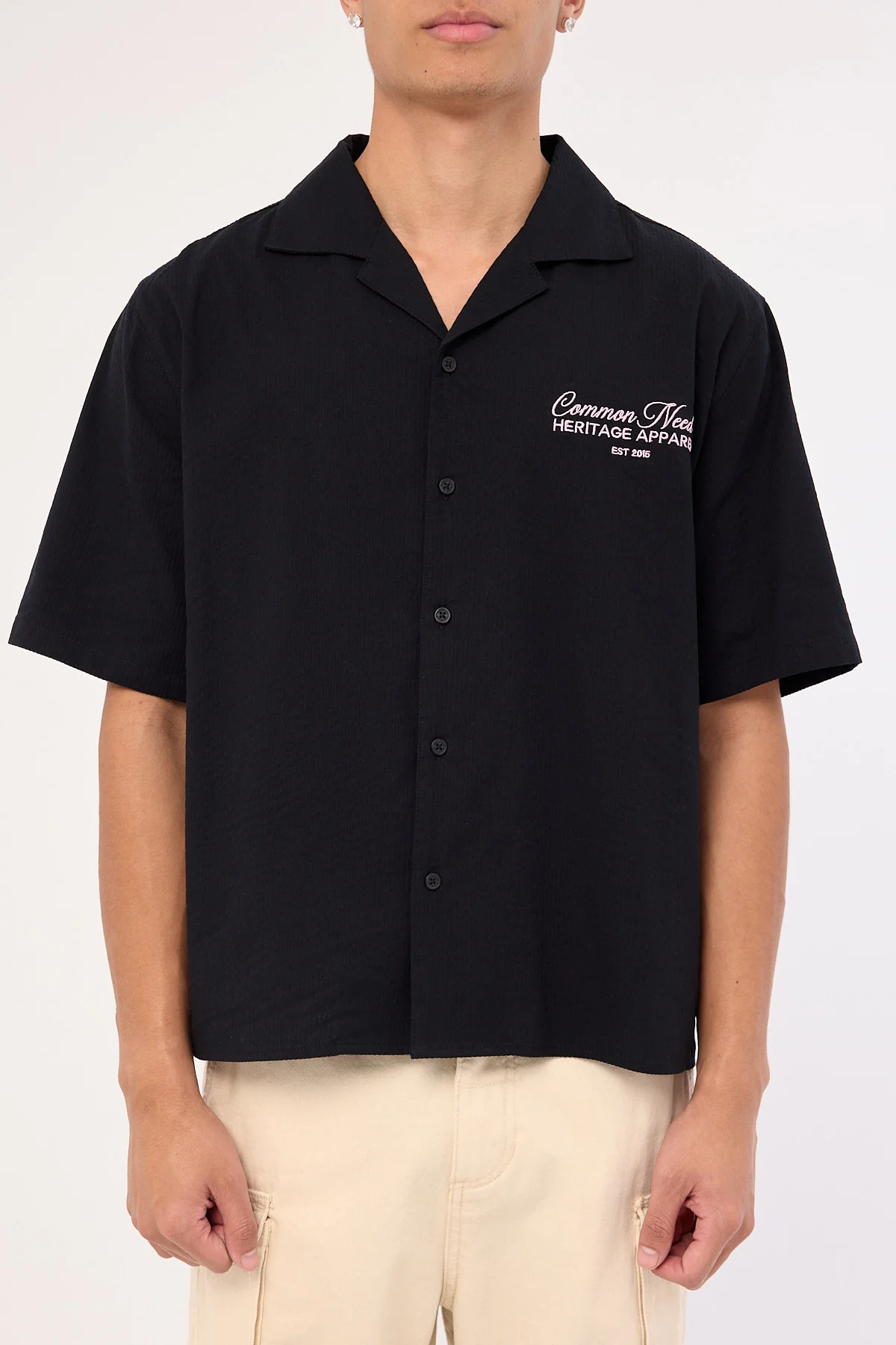 Common Need Royalty Boxy Cropped Resort Shirt Black - Image 7