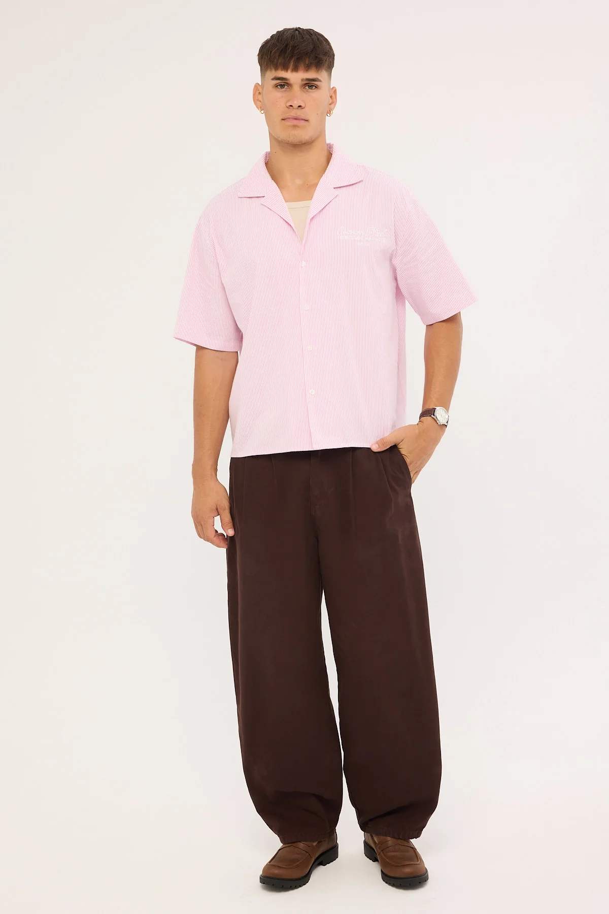 Common Need Royalty Boxy Cropped Resort Shirt Pink Stripe - Image 5