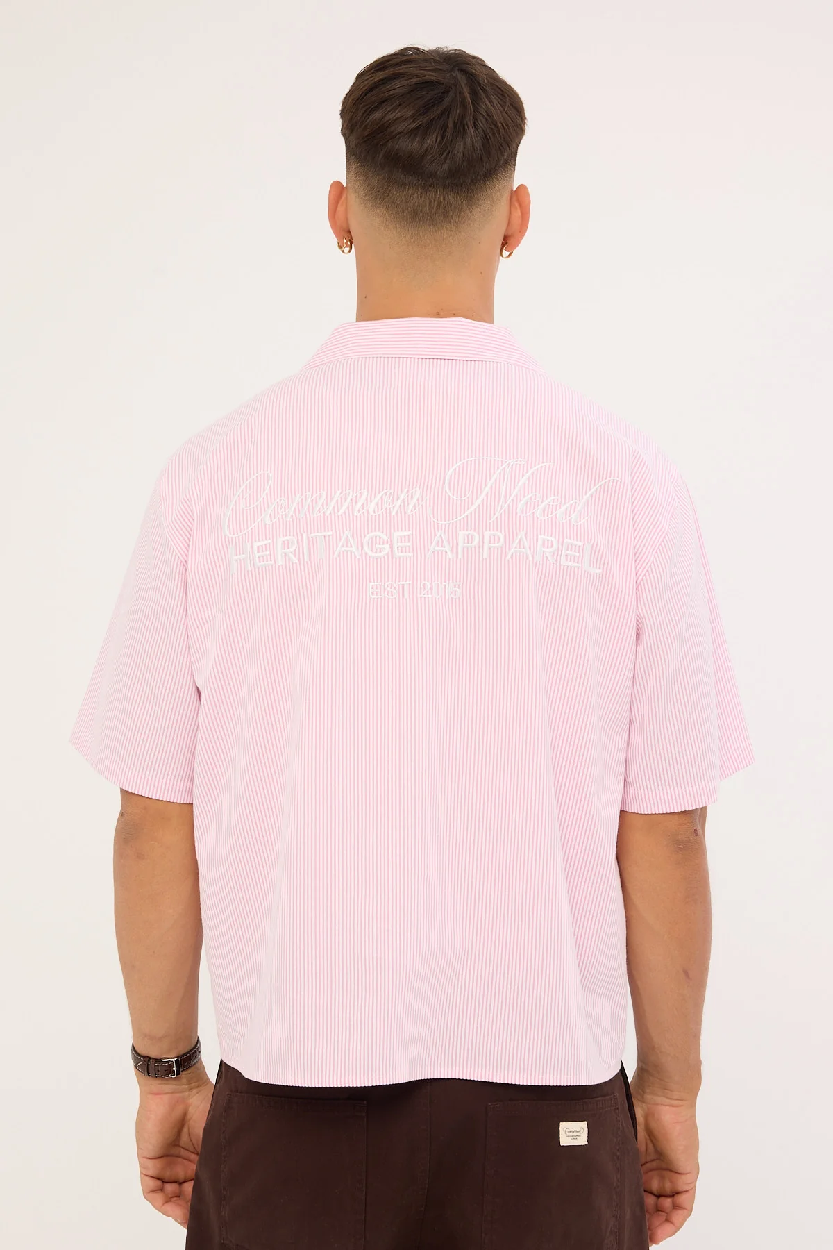 Common Need Royalty Boxy Cropped Resort Shirt Pink Stripe - Image 7
