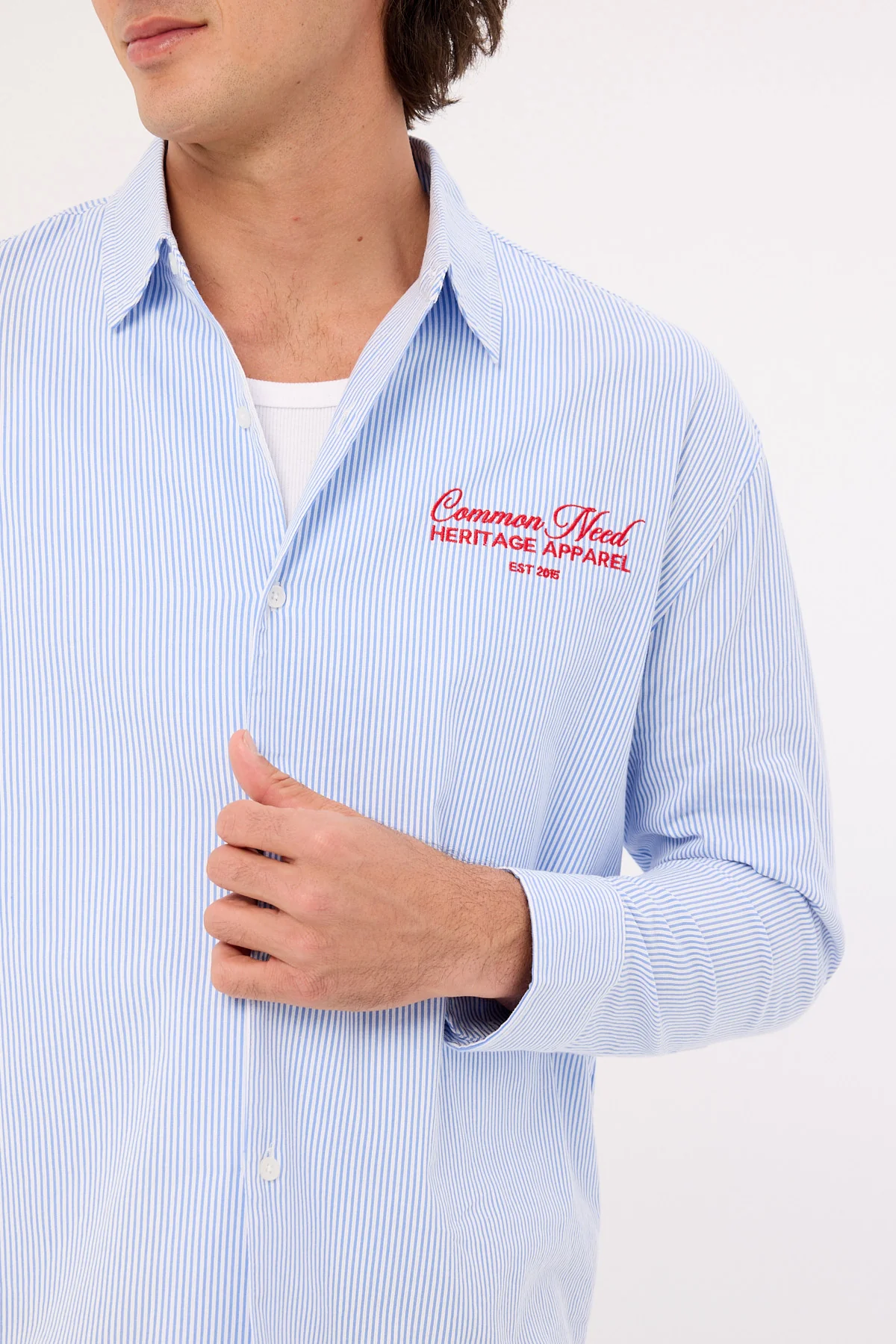 Common Need Royalty Boxy Long Sleeve Resort Shirt Blue Stripe - Image 4