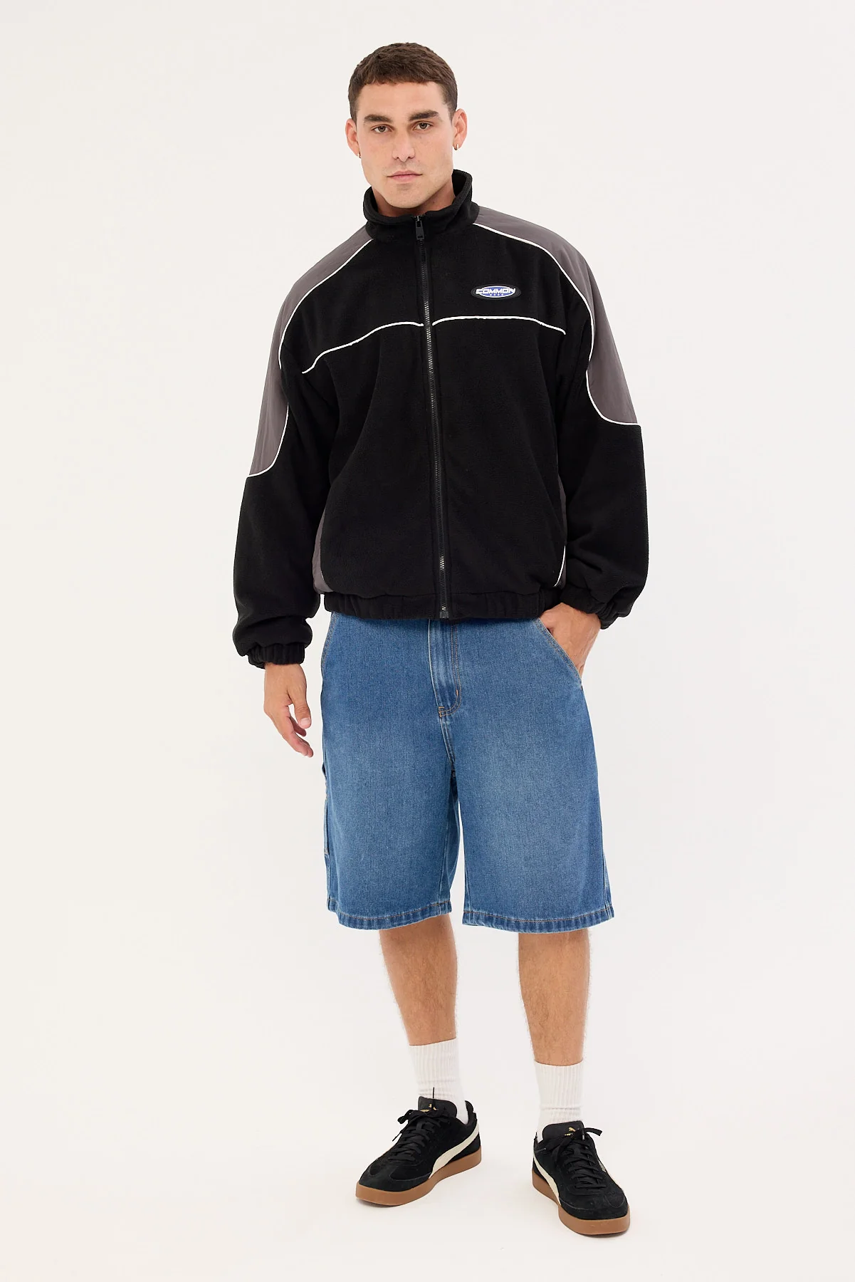 Common Need Rule Polar Fleece Panel Jacket Off Black - Image 2