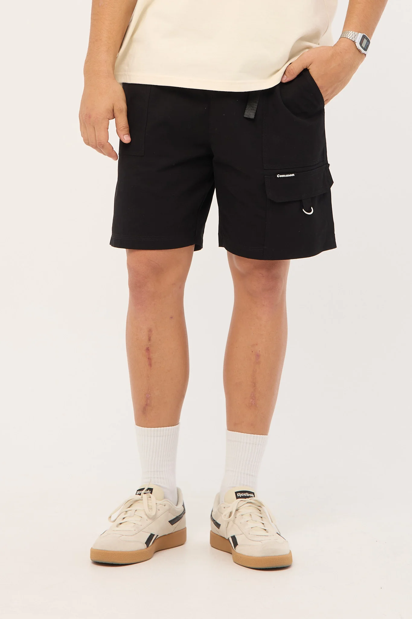 Common Need Sanctuary Organic Elastic Waist Cargo Short Black - Image 2