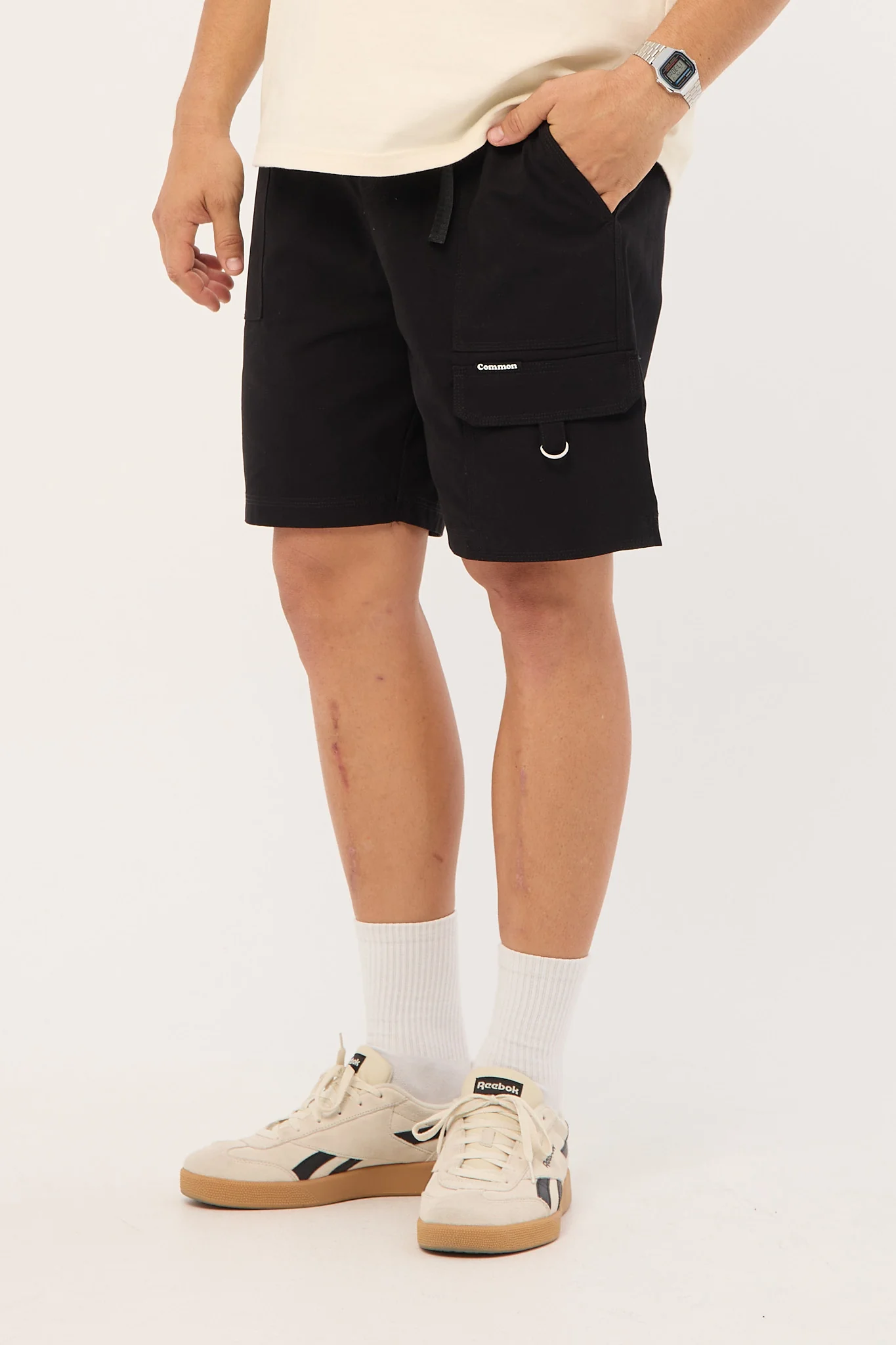 Common Need Sanctuary Organic Elastic Waist Cargo Short Black - Image 4