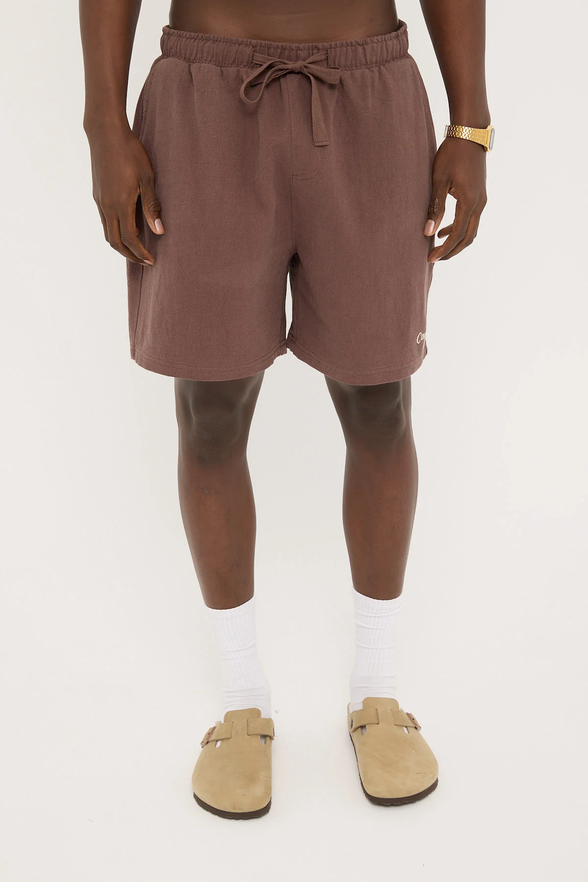Common Need Santorini Elastic Waist Short Dark Brown - Image 7