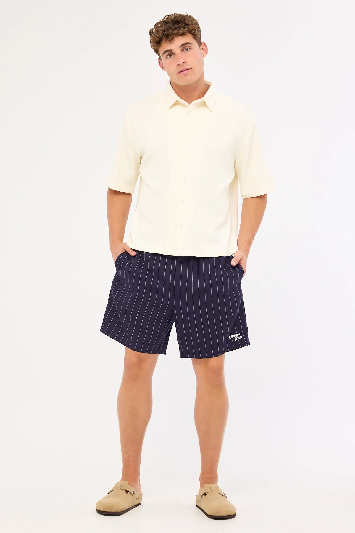 Common Need Santorini Elastic Waist Short Navy Stripe